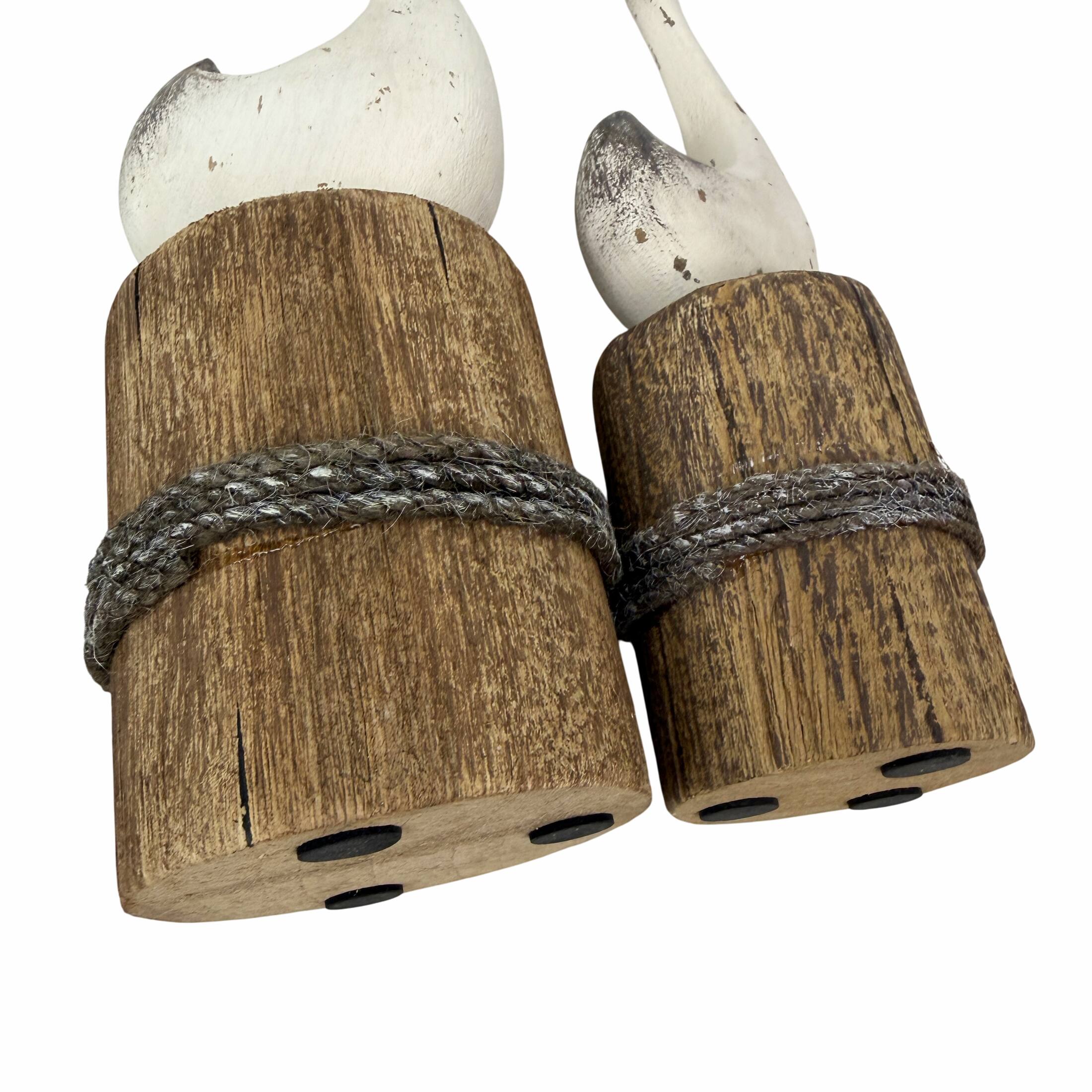 Alt View 2. Things2Die4 - Distressed White Wood Swan Statues Set of 2 Nautical Dock Piling Shelf Decor - White.
