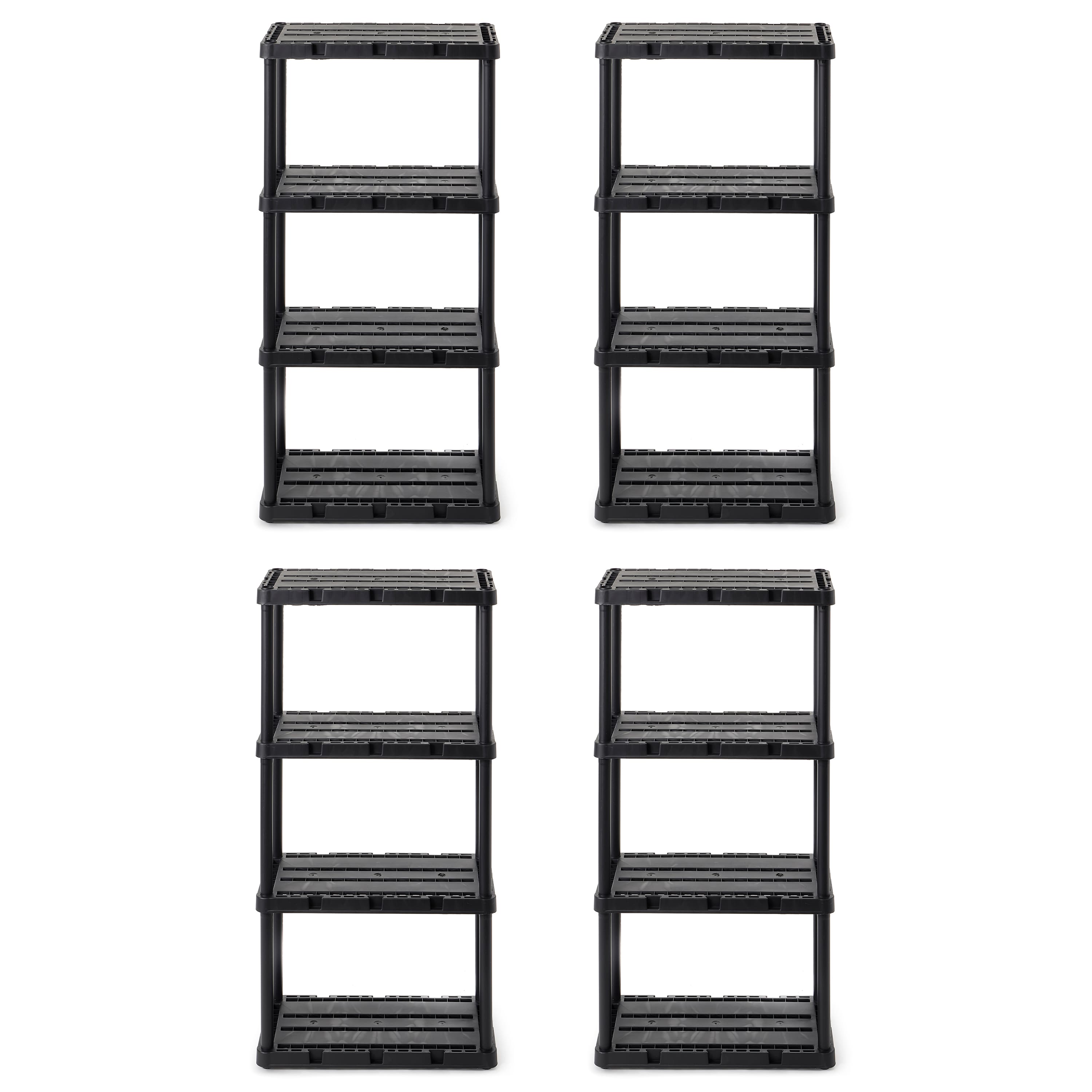 Gracious Living - 4 Shelf Knect-A-Shelf Solid Light Duty Storage Unit, Black 4 Pck - 4 Shelf - Black