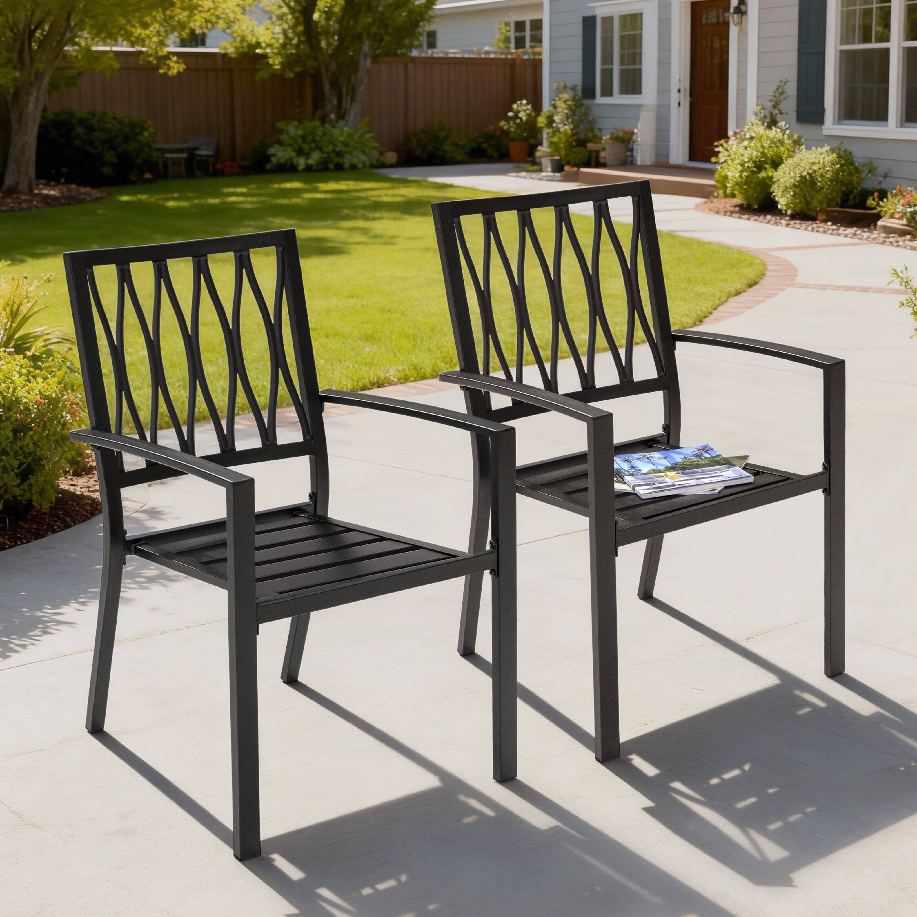 Left. Nuu Garden - Set of 2 Outdoor Patio Chairs, Powder-Coated Iron Frame Bistro & Dining Chairs for Garden - Black.
