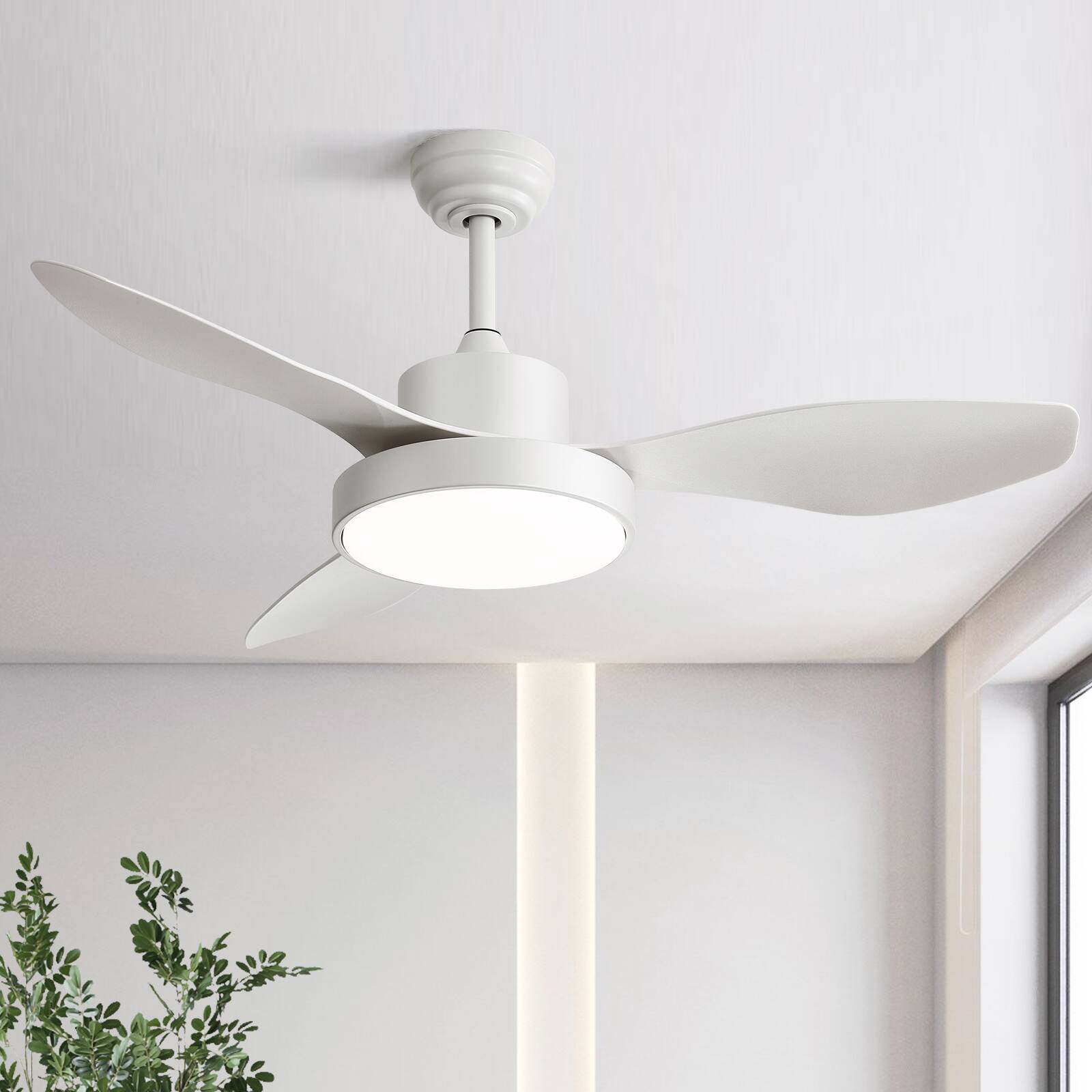 Alt View 2. Sofucor - 47 Inch Modern Ceiling Fan with Lights and Remote with Dimmable LED, 6-Speed Quiet Reversible DC Motor Bedroom Farmhouse - White.