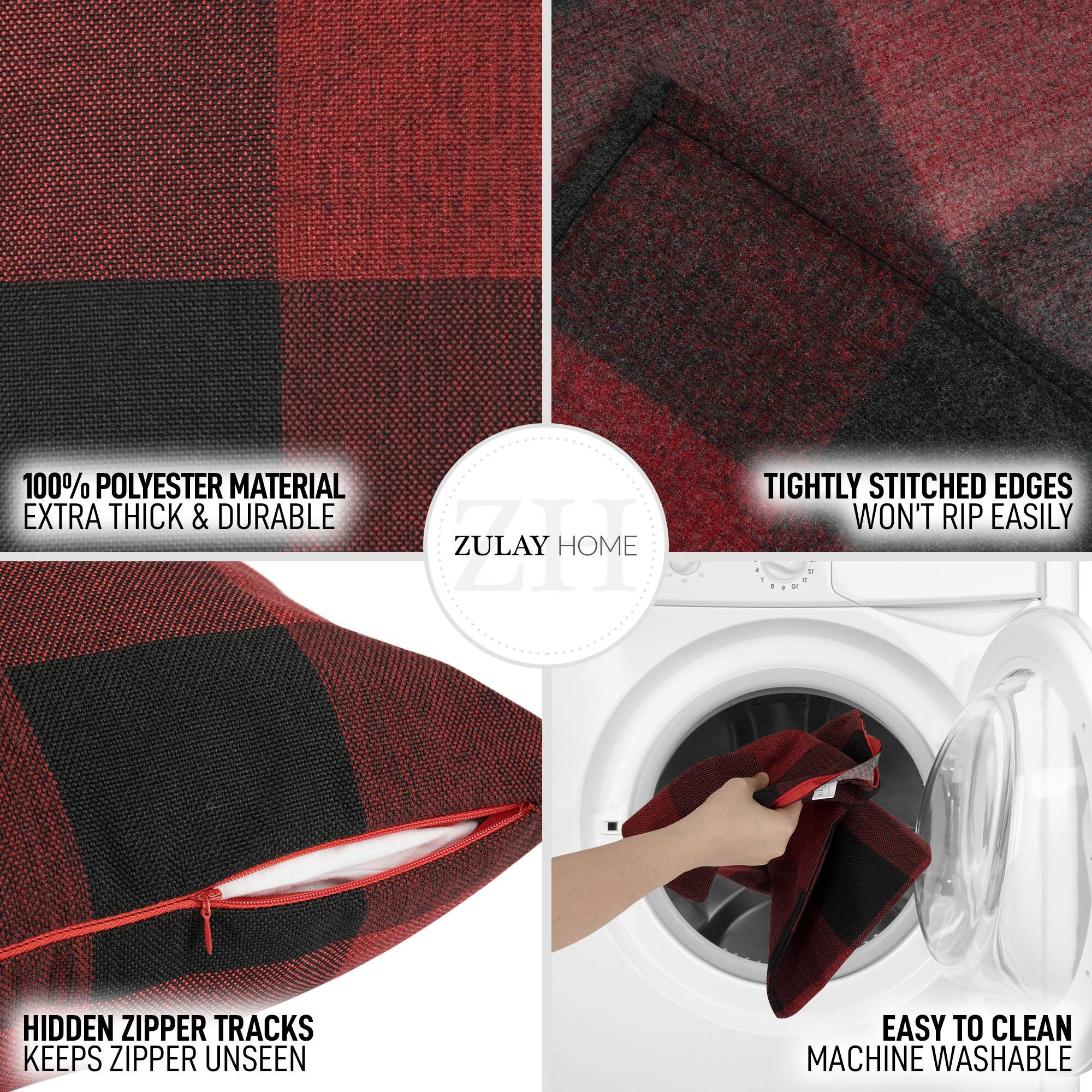 100% Polyester Material  
Extra Thick & Durable  

Zulay Home  

Tightly Stitched Edges  
Won't Rip Easily  

Hidden Zipper Tracks  
Keeps Zipper Unseen  

Easy to Clean  
Machine Washable