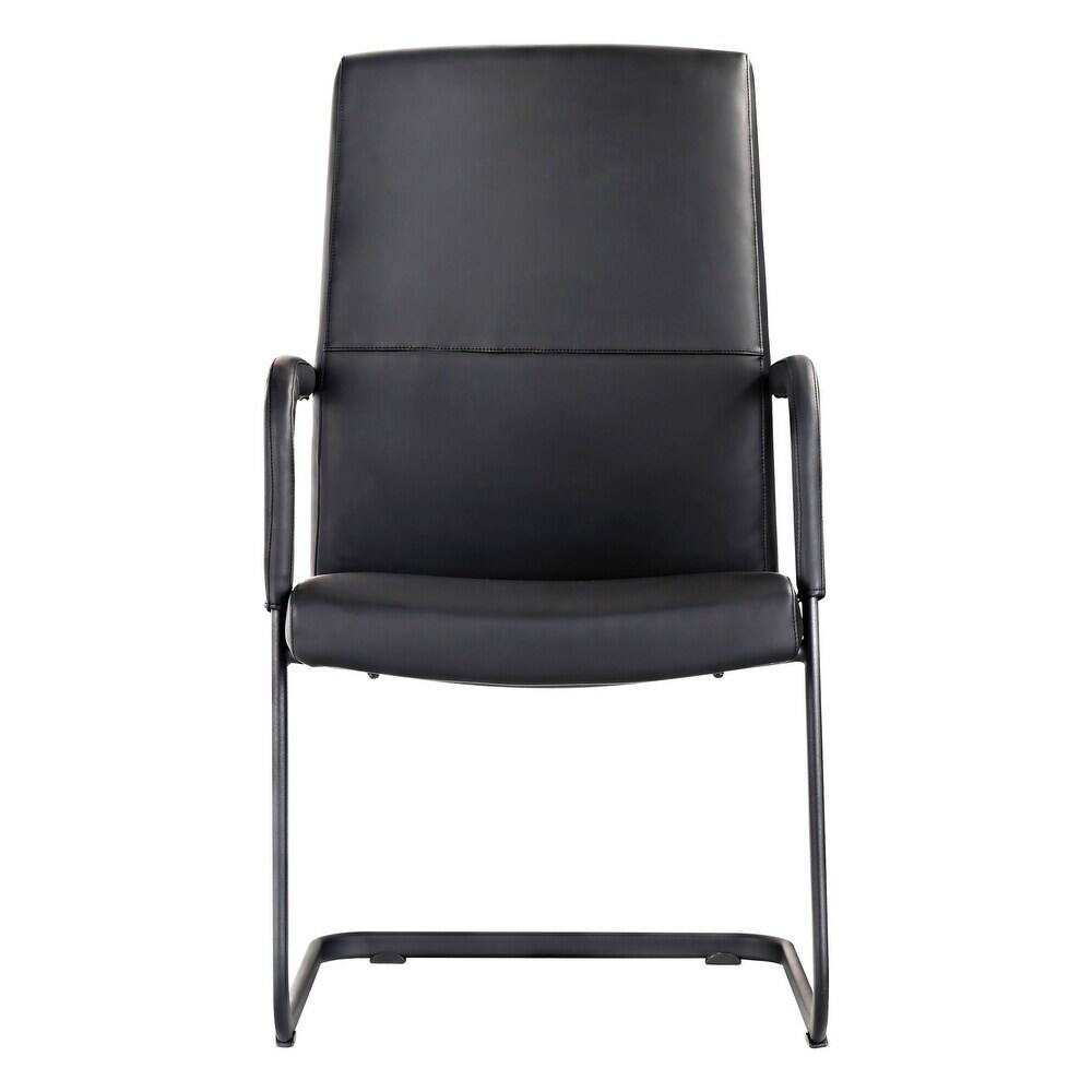 Alt View 1. LeisureMod - Evander Leather Office Chair with Aluminum Frame, Fixed Armrests, Sponge Cushion, Easy-Clean Design & Quick Assembly - Black.
