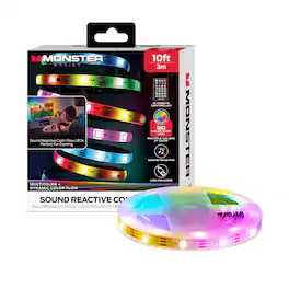 Monster - Indoor 10ft Sound-Reactive Color Flow LED Light Strip with Remote Control, USB Powered - Multicolor