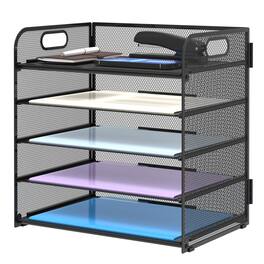 Dapper Styles - 5 Trays Paper Organizer Letter Tray With Handle-mesh Desk File Sorter For Office Home Or School - Black-1