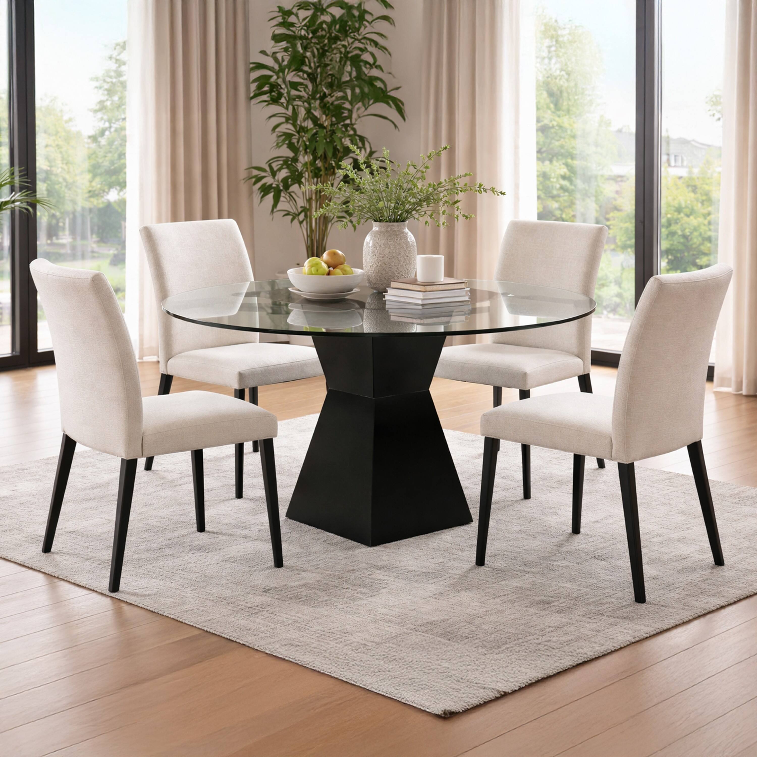 Alt View 5. Manhattan Lane - Contemporary Round Glass Dining Table with Square Pedestal Base - Black.