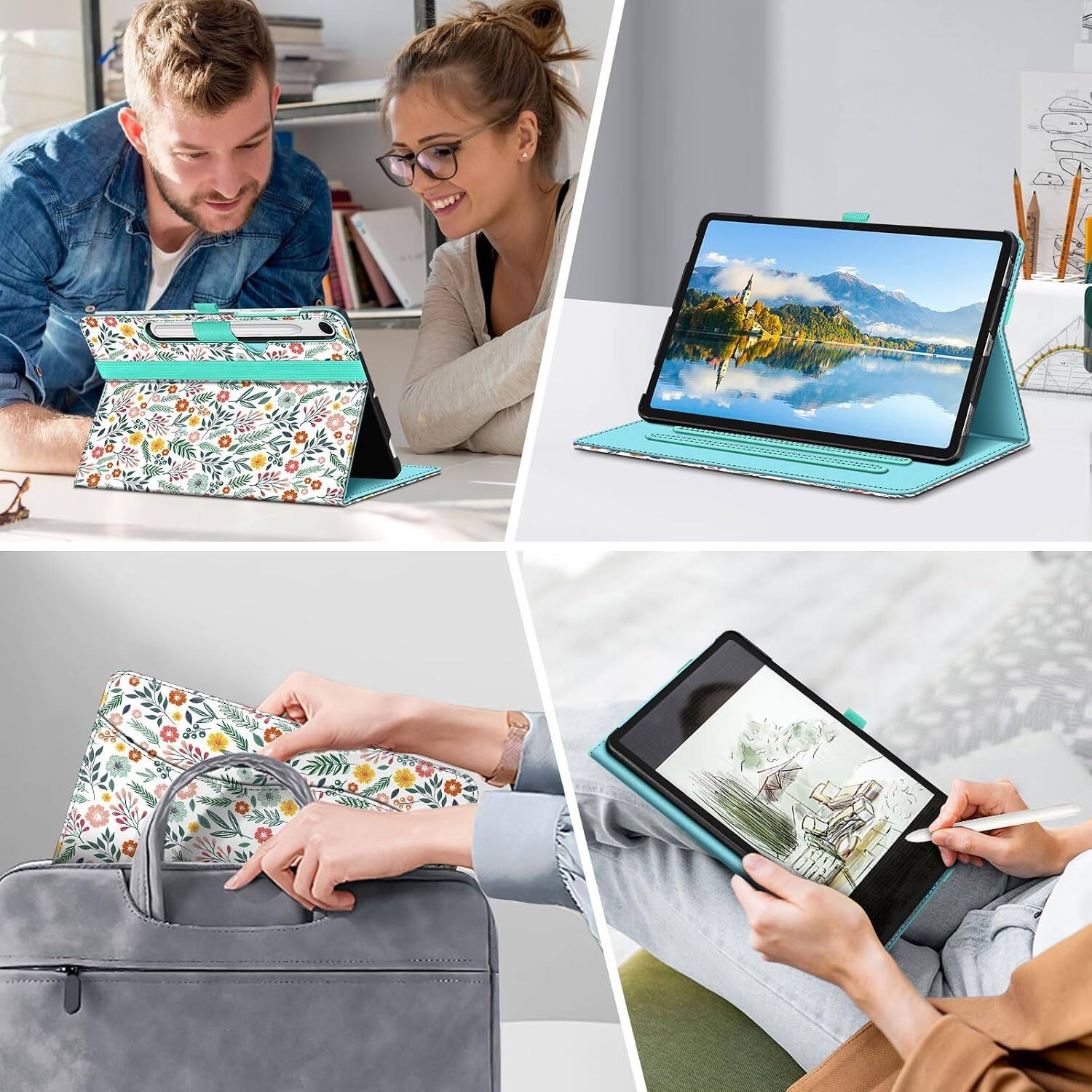 Alt View 3. Fintie - Multi-Angle Case for Samsung Galaxy Tab S10 Lite/ Tab S10 FE/ Tab S9 FE/ Tab S9, With Front Card Pocket, Auto Wake/Sleep - Spring Bloom.