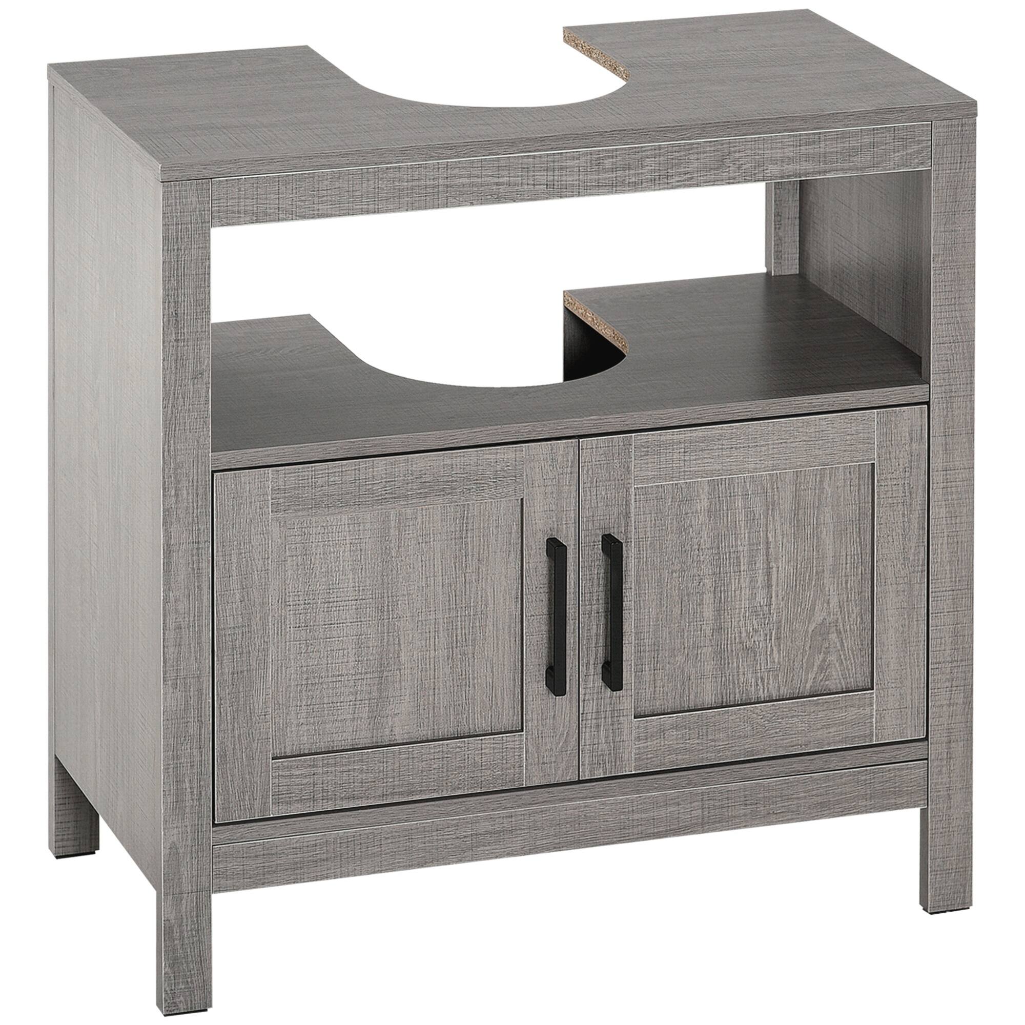 Front. Kleankin - Pedestal Sink Storage Cabinet, Bathroom Under Sink Cabinet with 2 Doors and Open Shelf, Bathroom Vanity - Gray.