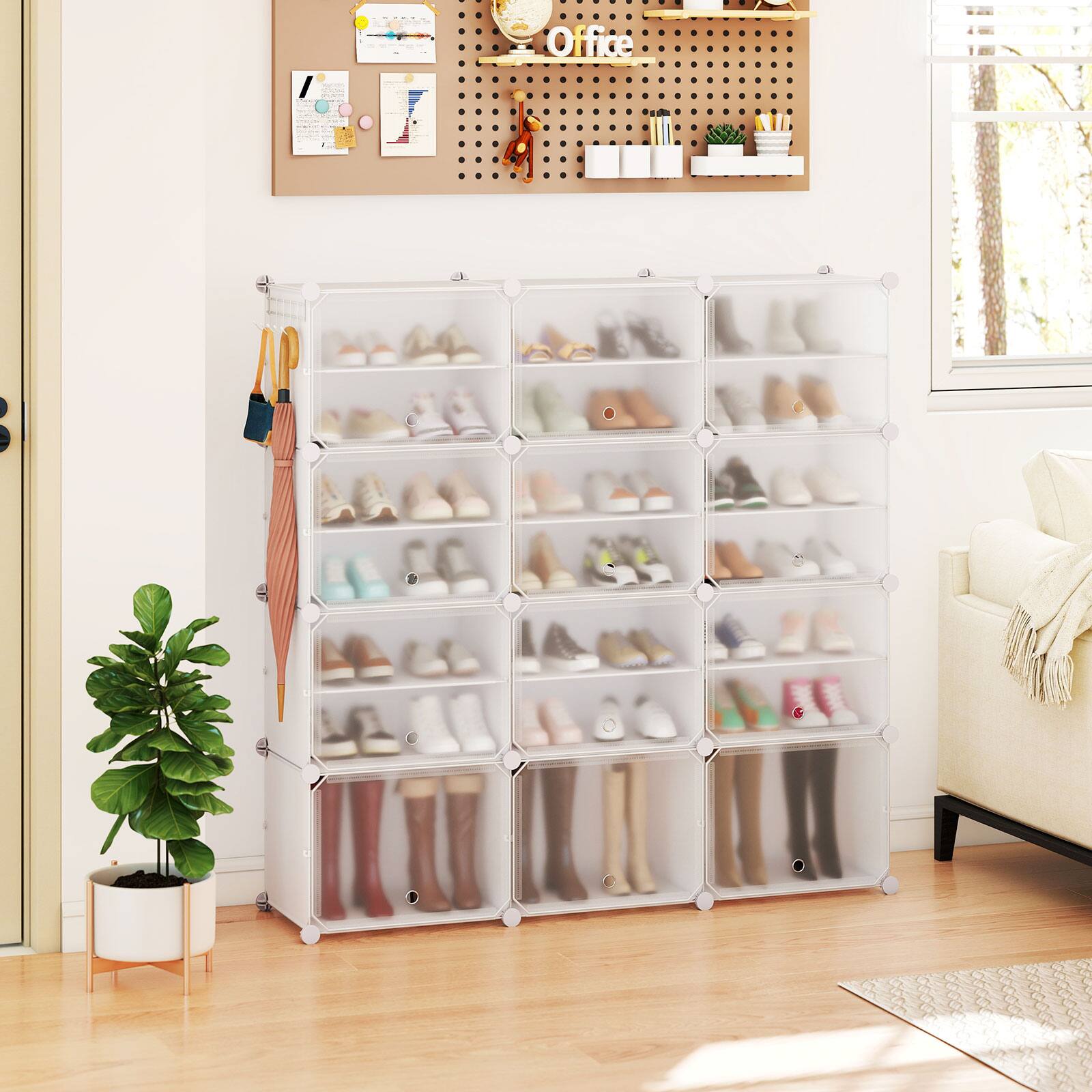 Alt View 9. Costway - Costway Portable Shoe Rack Organizer 12-Cube 48 Pair Shoe Shelf Storage Cabinet with Hook - White.