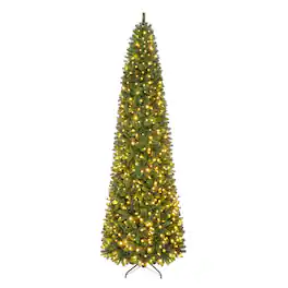 Costway - 9 FT Pencil Alpine Christmas Tree with 1345 Full Branch Tips, 550 LED Lights - Green