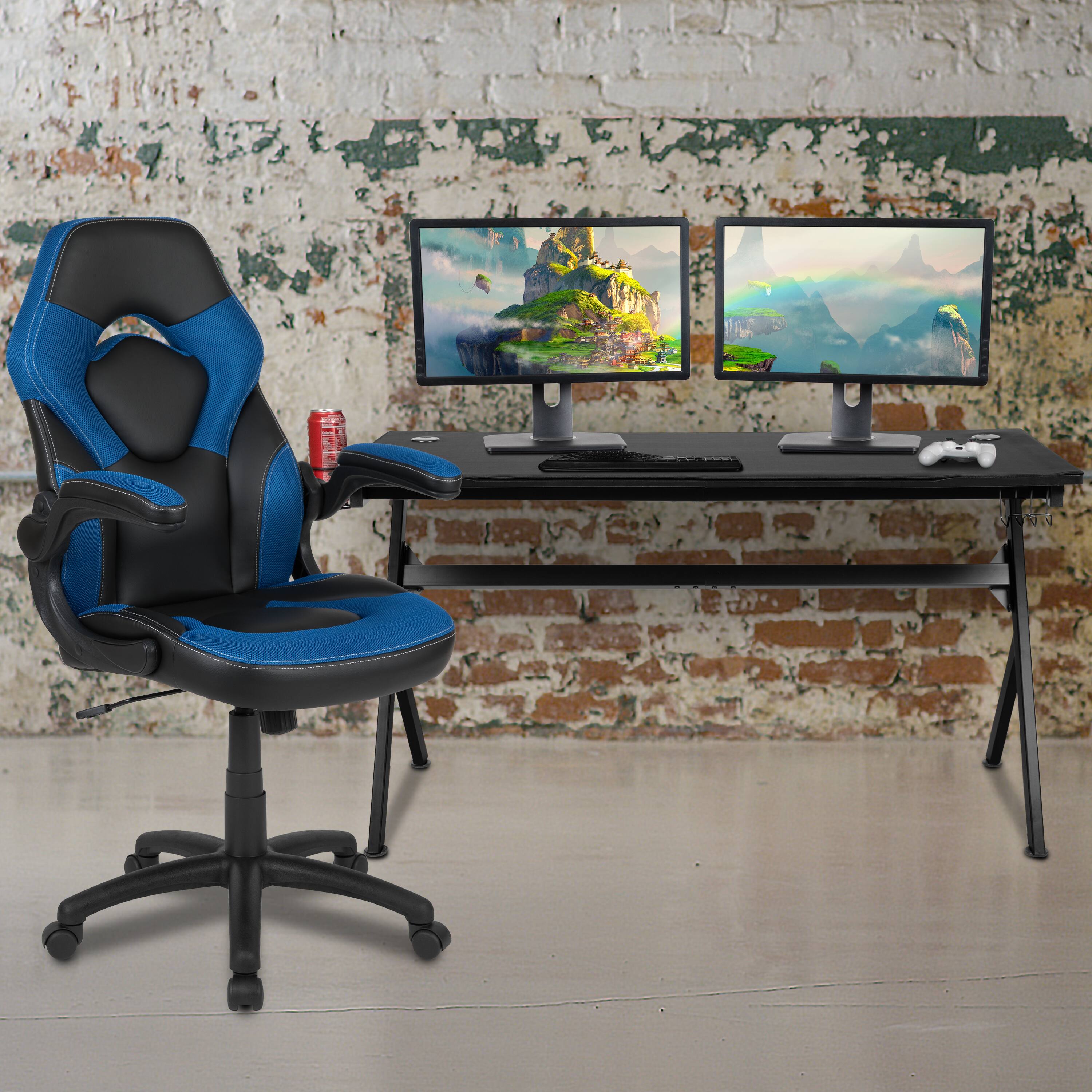 Alt View 1. Emma + Oliver - Gaming Desk Bundle - Cup & Headphone Holders/Mouse Pad Top - Blue.
