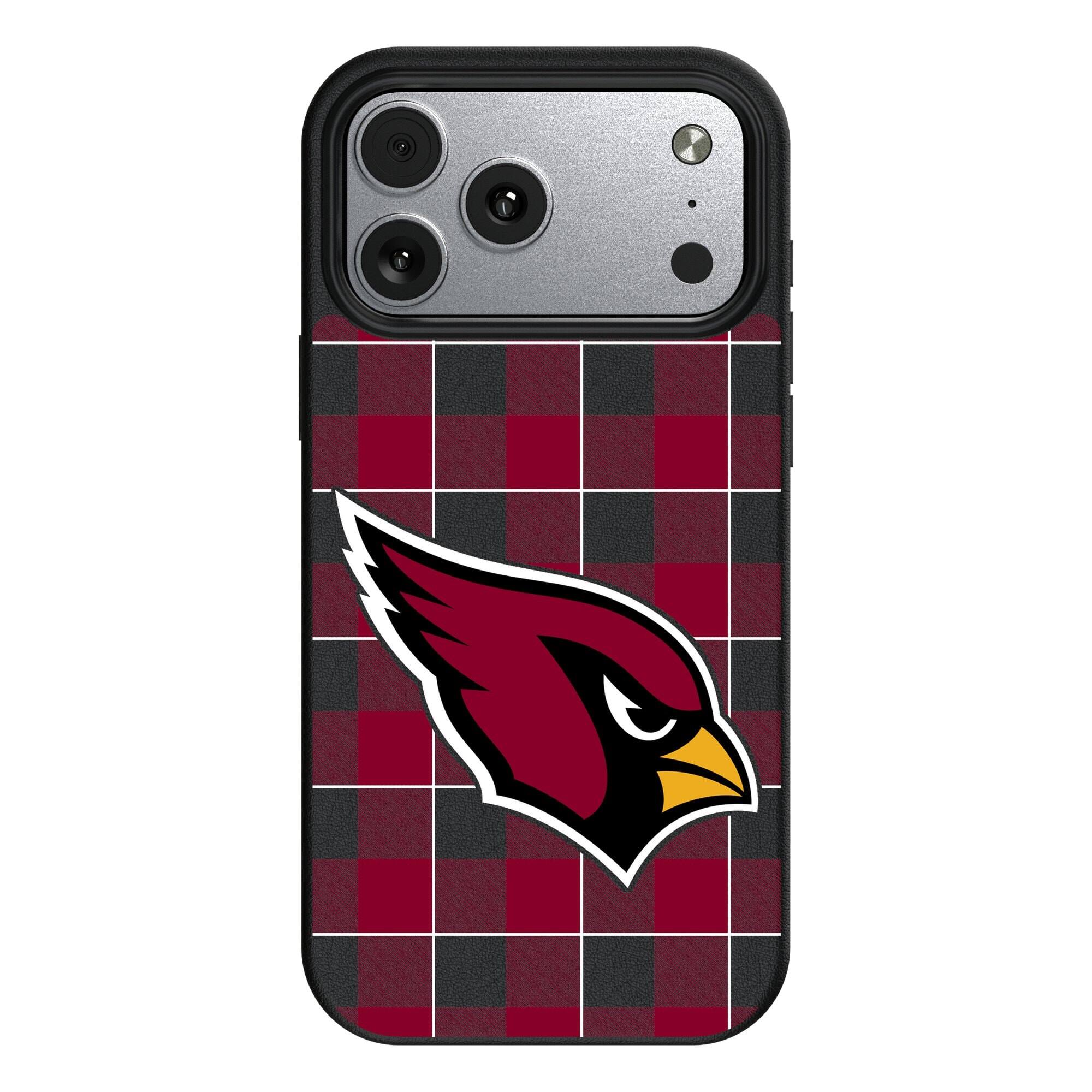 Front. Keyscaper - Arizona Cardinals Plaid Magnetic Bump iPhone Case - 15 - Black.