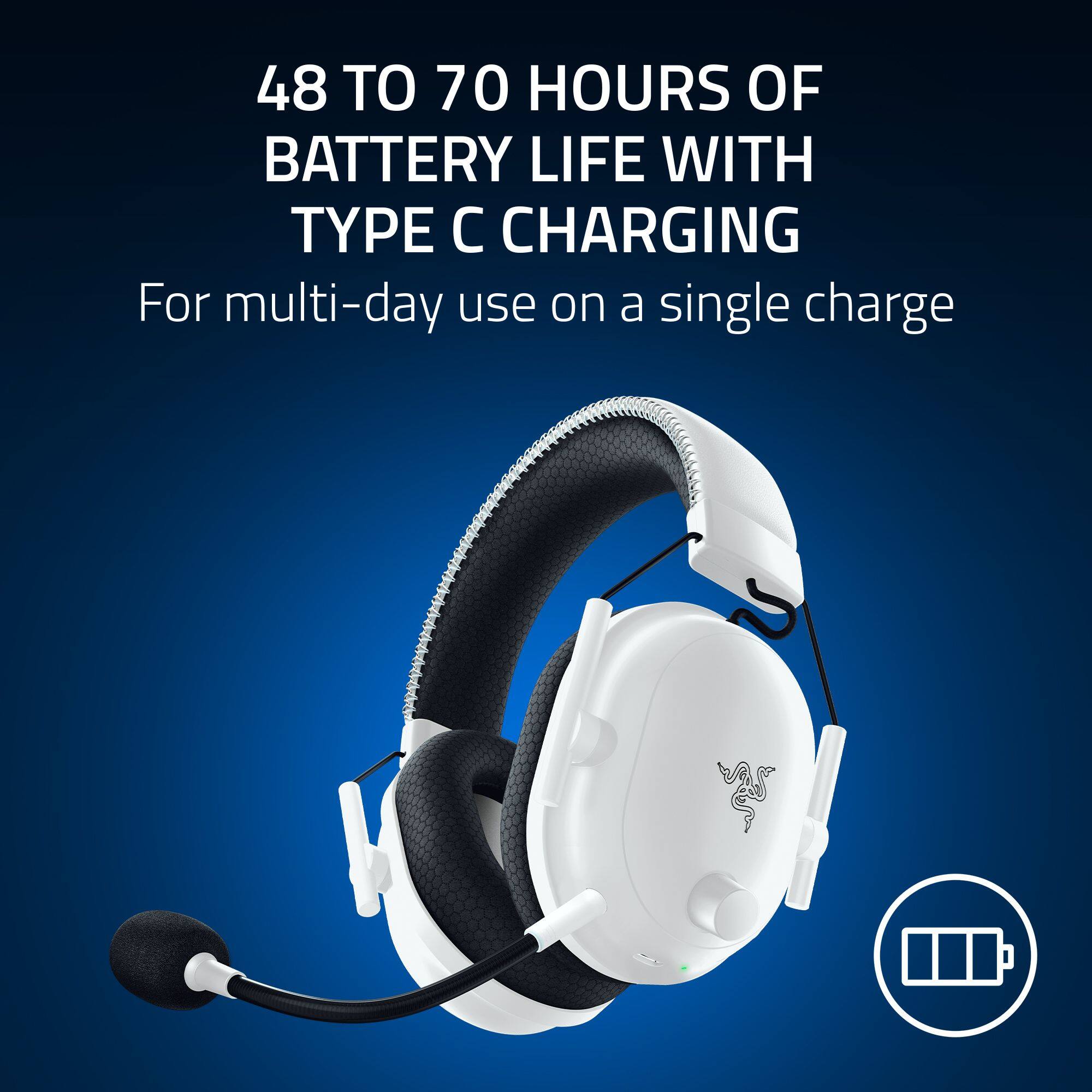 "48 to 70 hours of battery life with Type C charging for multi-day use on a single charge."