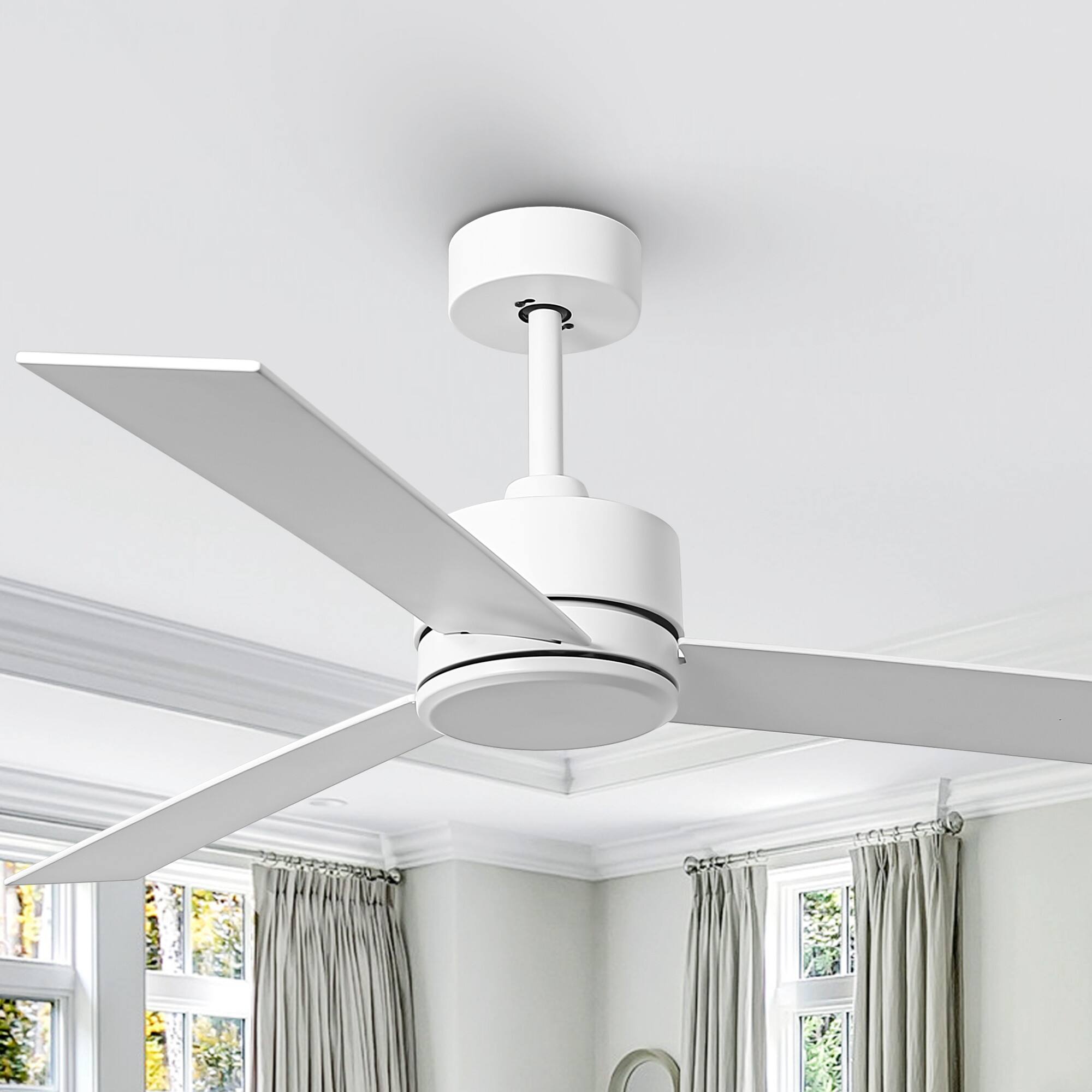 Front. Parrot Uncle - 52" Modern White DC Motor No Light Ceiling Fan with Remote - White.