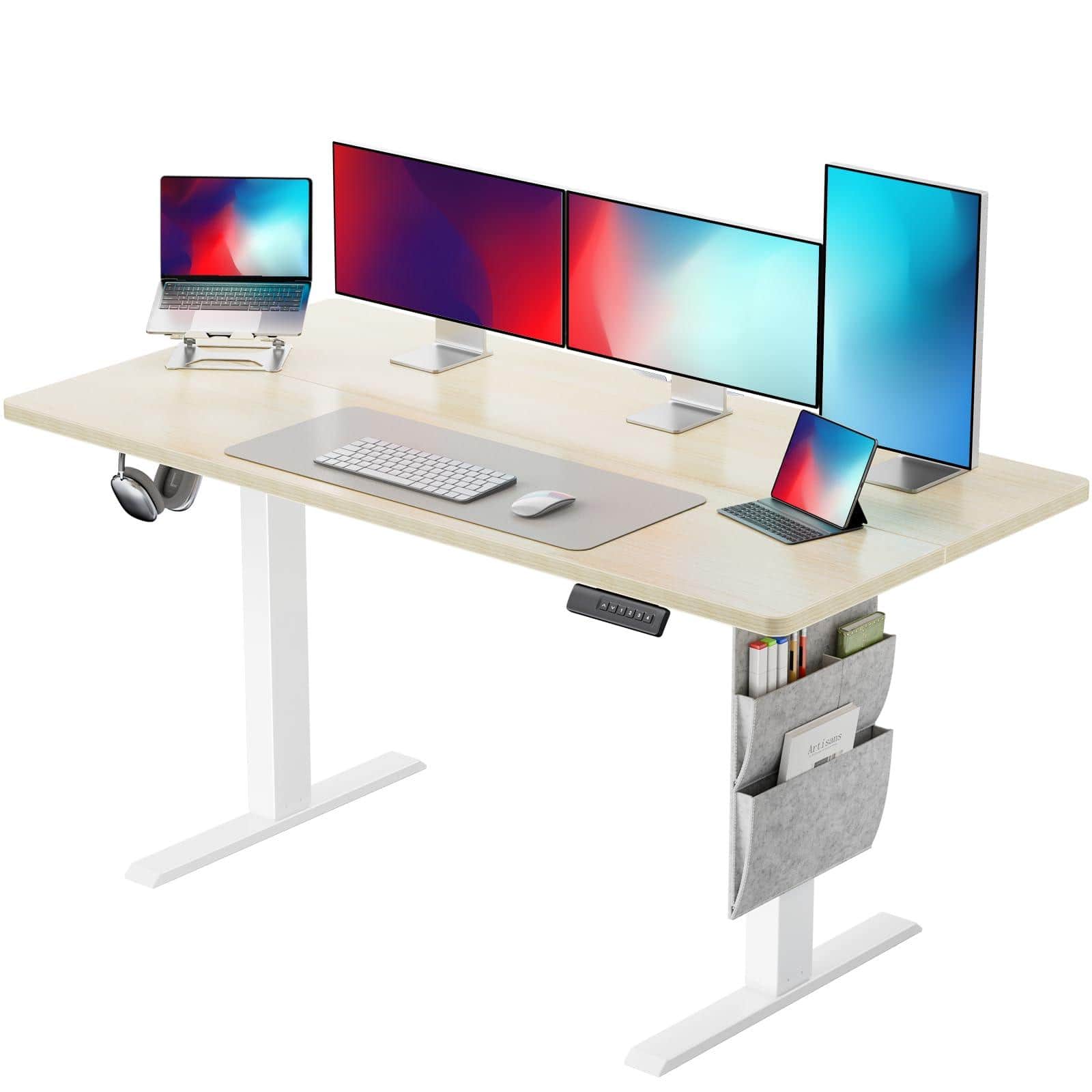 Hirose Alice - Marsail Standing Desk Adjustable Height,* Electric Standing Desk with Storage Bag,Sit Stand up Desk for Hom - Maple 48x24"