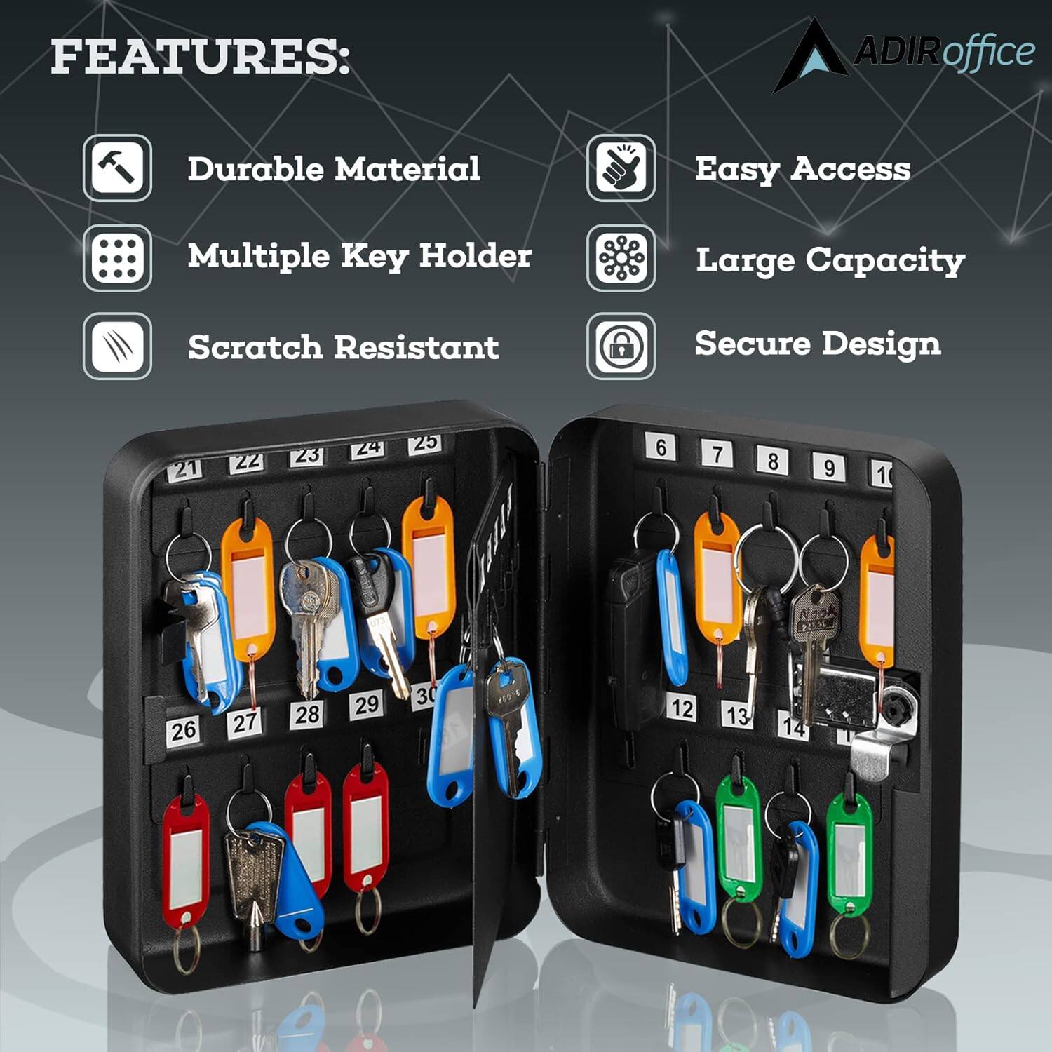 FEATURES: Durable Material, Easy Access, Multiple Key Holder, Large Capacity, Scratch Resistant, Secure Design
21 22 23 24 25
6 7 8 9 1
26 27 28 29 30
12 13 14