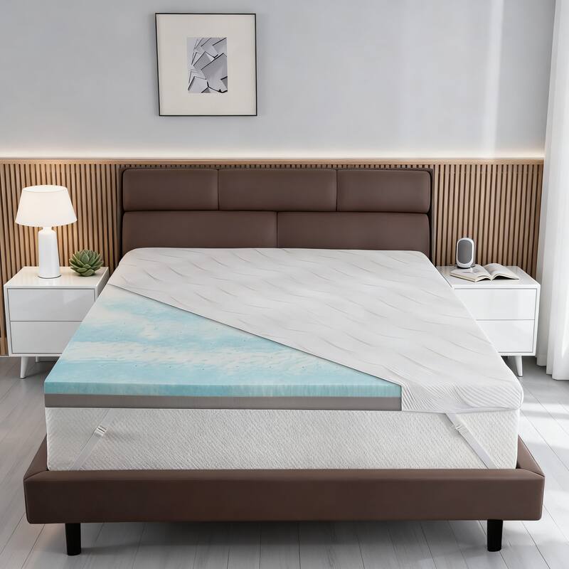 Vipbear - 3" Full Size Extra Firm Mattress Topper, Cooling Gel Bamboo High Density Memory Foam, for Pain Relief, 75" x 54" - White