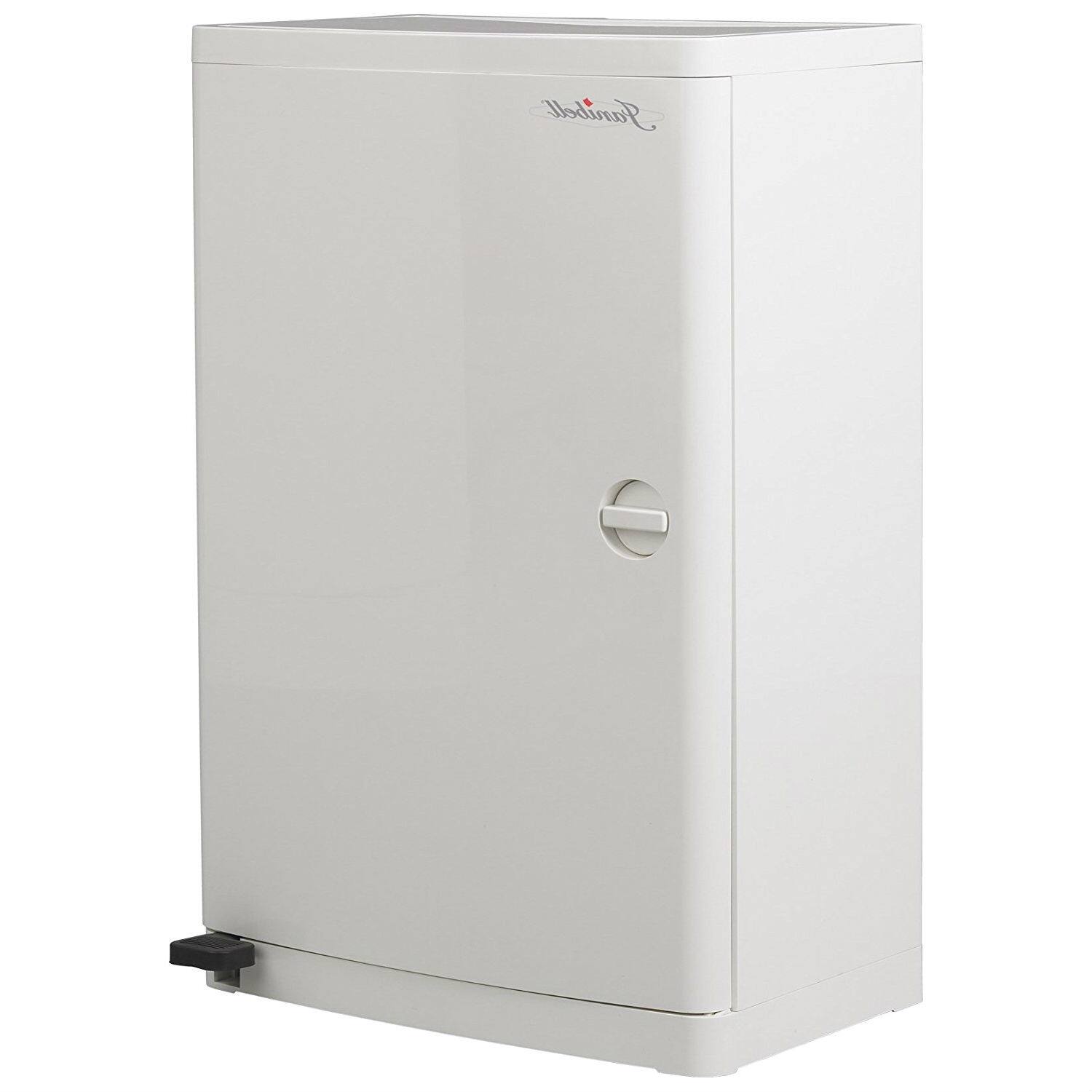 Angle. Hivvago - No Hands 18-Gallon Kitchen Trash Can in White with Food Pedal Lid - White.