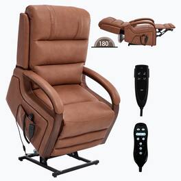 LUCKY ONE - Faux Leather Power Lift Recliner Chair with Infinite Position, Massage and Solid Wood Armrests - Orange