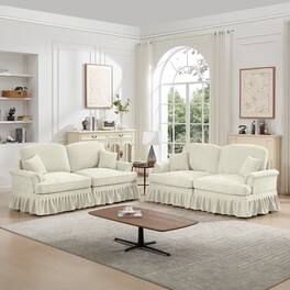 Anysun - Classic 2-Piece Chenille Sofa Set - Flared Arms, Ruffled Skirt & Spindle Legs (2+2 Seat Sofa) for Living Room - Beige