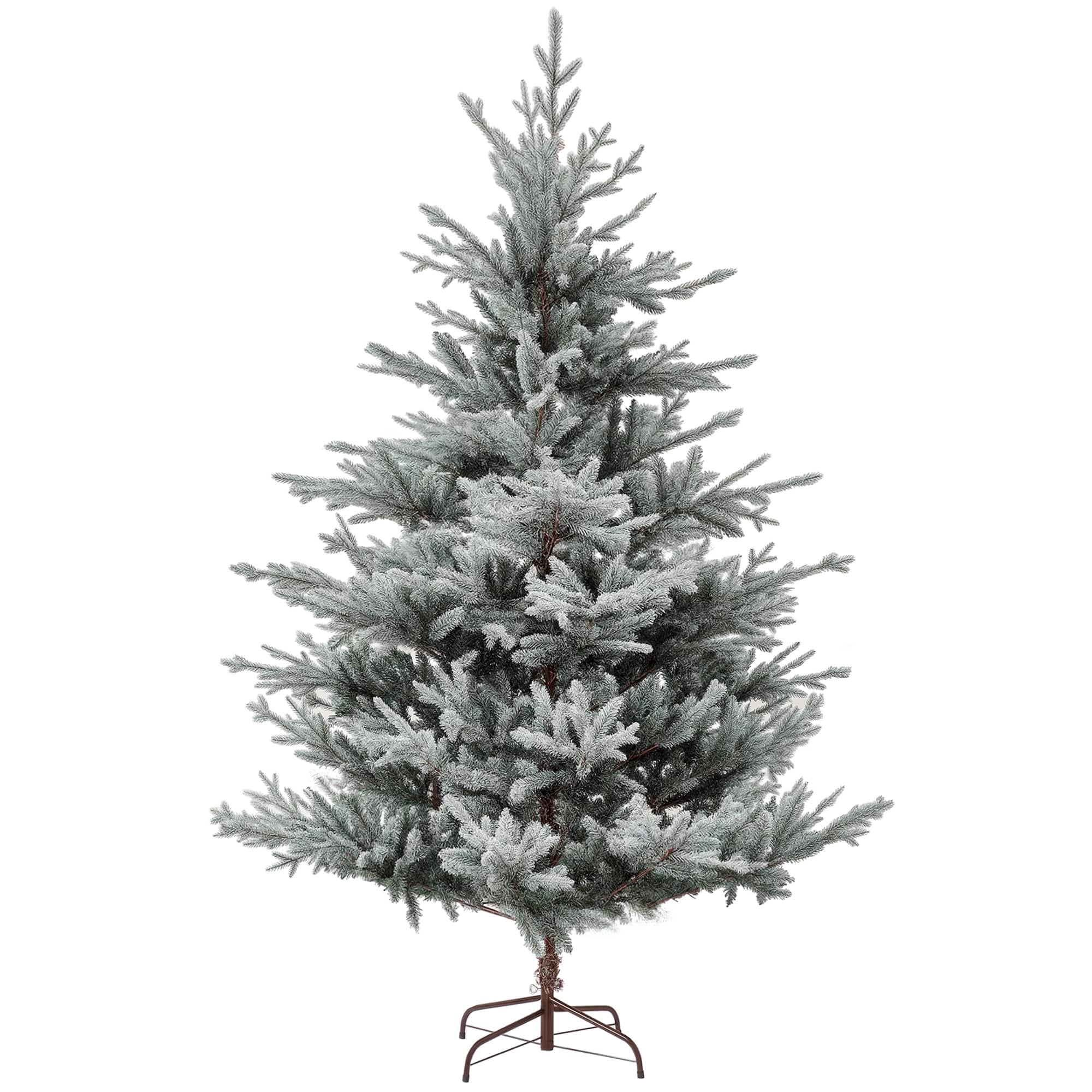 Homcom - 6ft Nordic Pine Snow Flocked Artificial Christmas Tree, 795 Tips Foldable Stand - Green