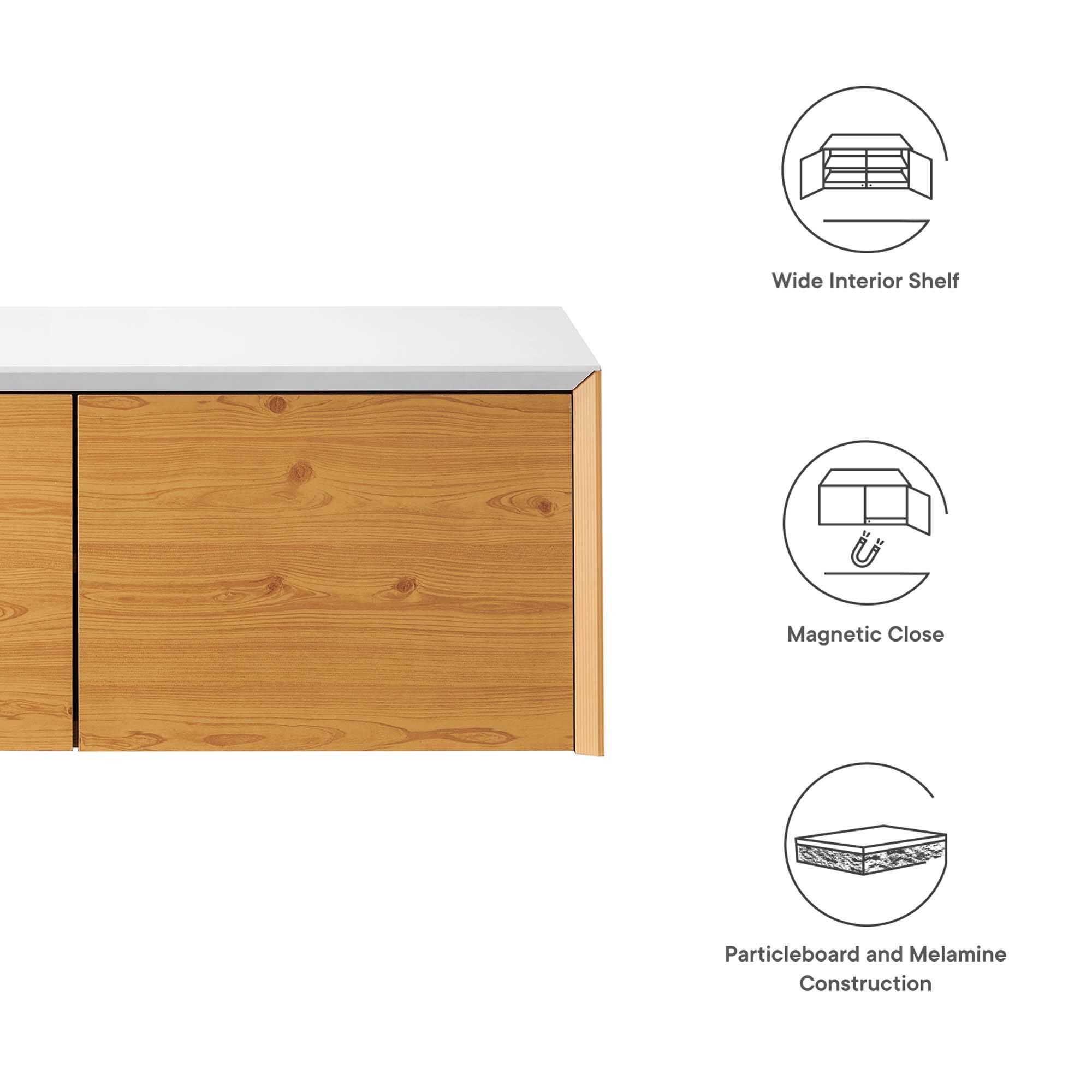Wide Interior Shelf  
Magnetic Close  
Particleboard and Melamine Construction