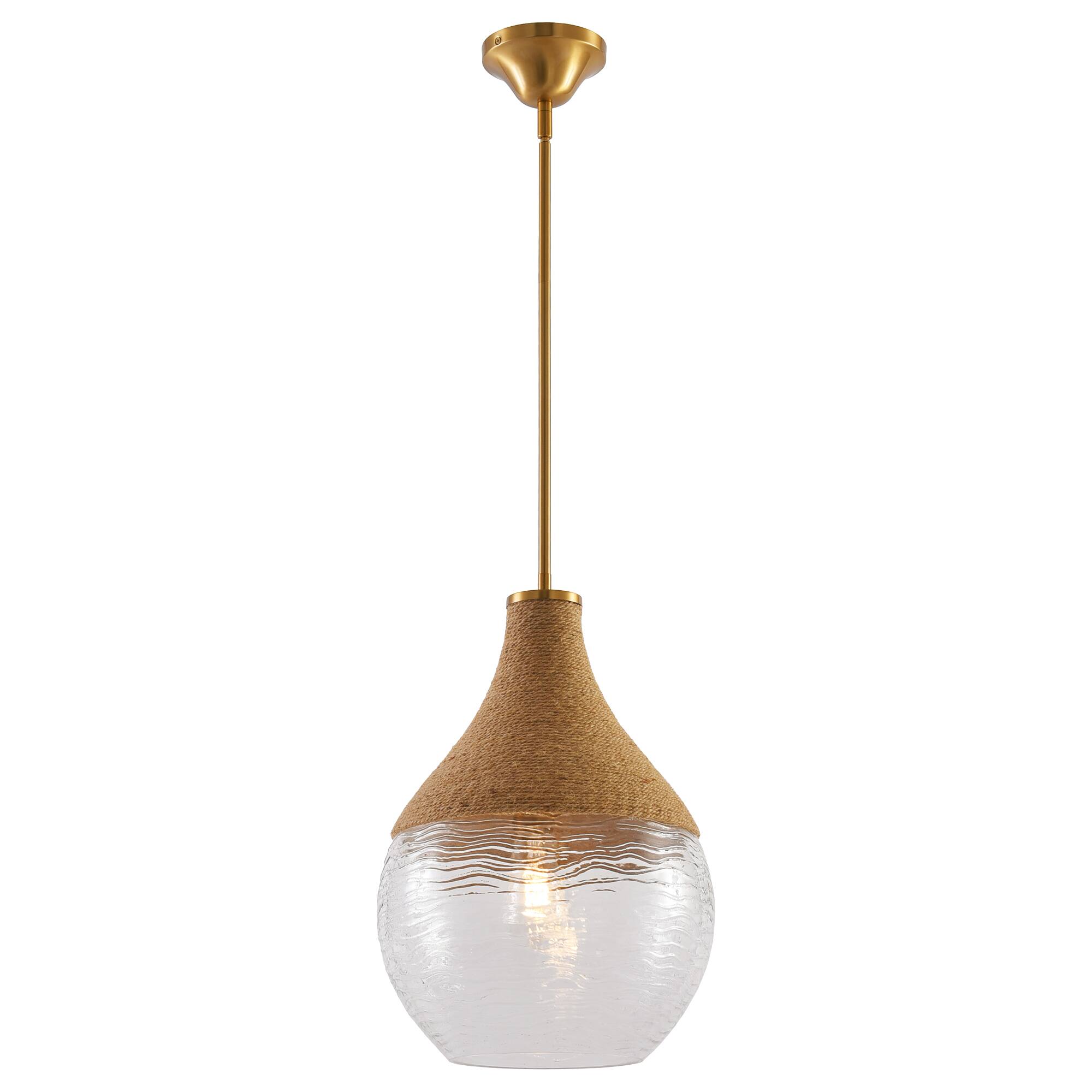 Alt View 5. Parrot Uncle - 1-Light Natural Modern Brass Hand-Woven Hemp Rope Hanging Lamp Pendant Light - Brass.