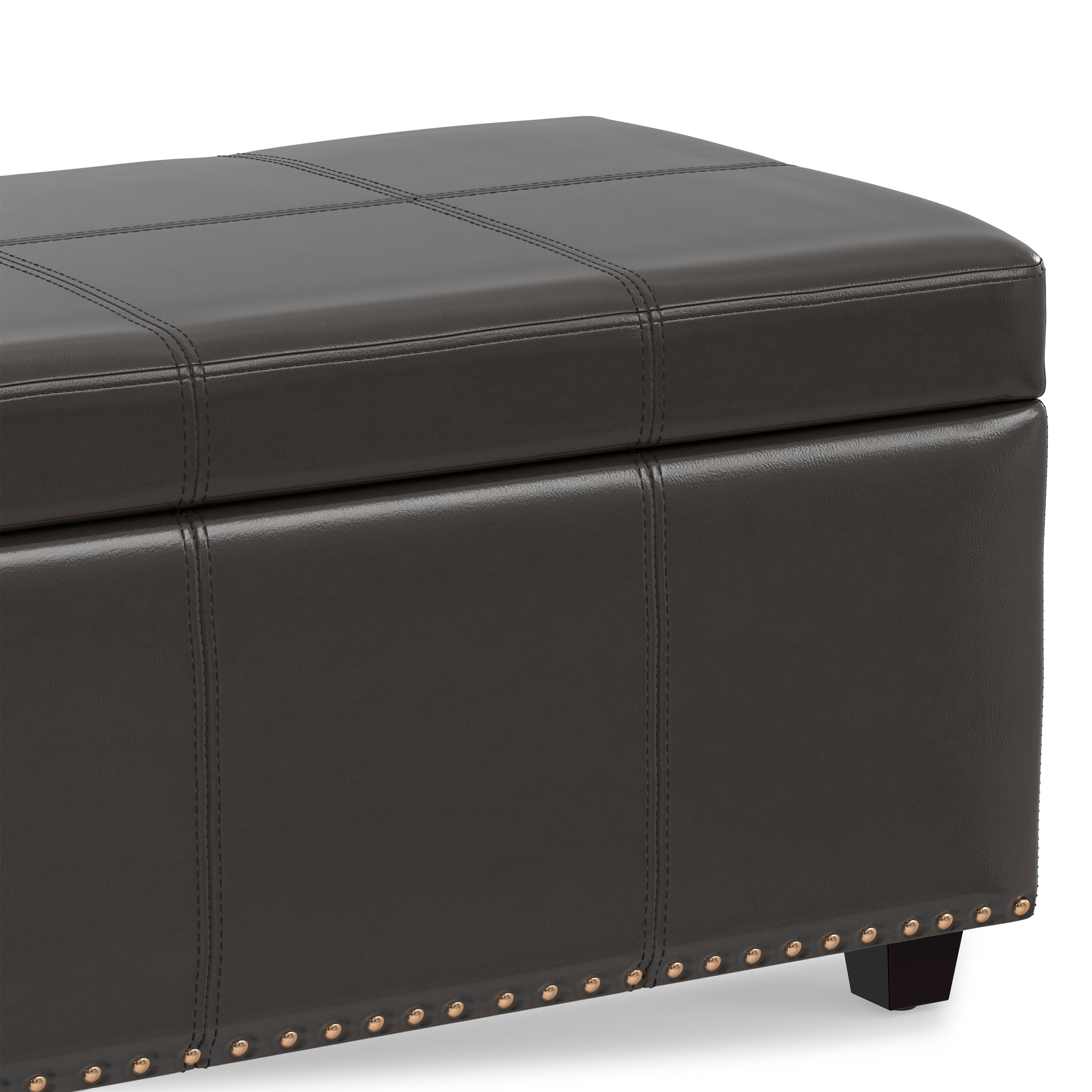 Alt View 8. Simpli Home - Kingsley 48 inch Wide Large Storage Ottoman in Coffee Brown Vegan Leather - Coffee Brown.