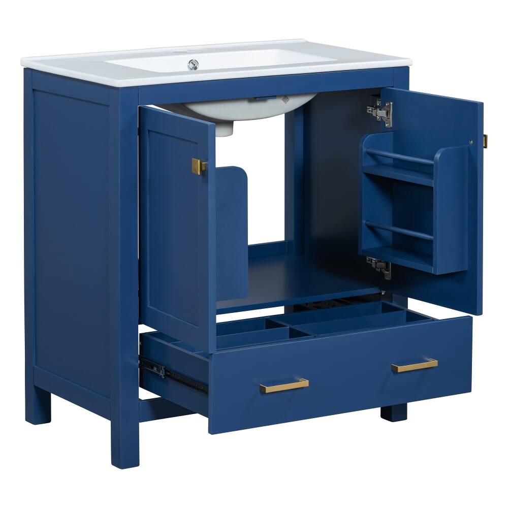 Alt View 6. Loheer - Loheer 30 inch Blue Bathroom Vanity with Single Sink, Solid Wood Frame Freestanding Cabinet - Blue.
