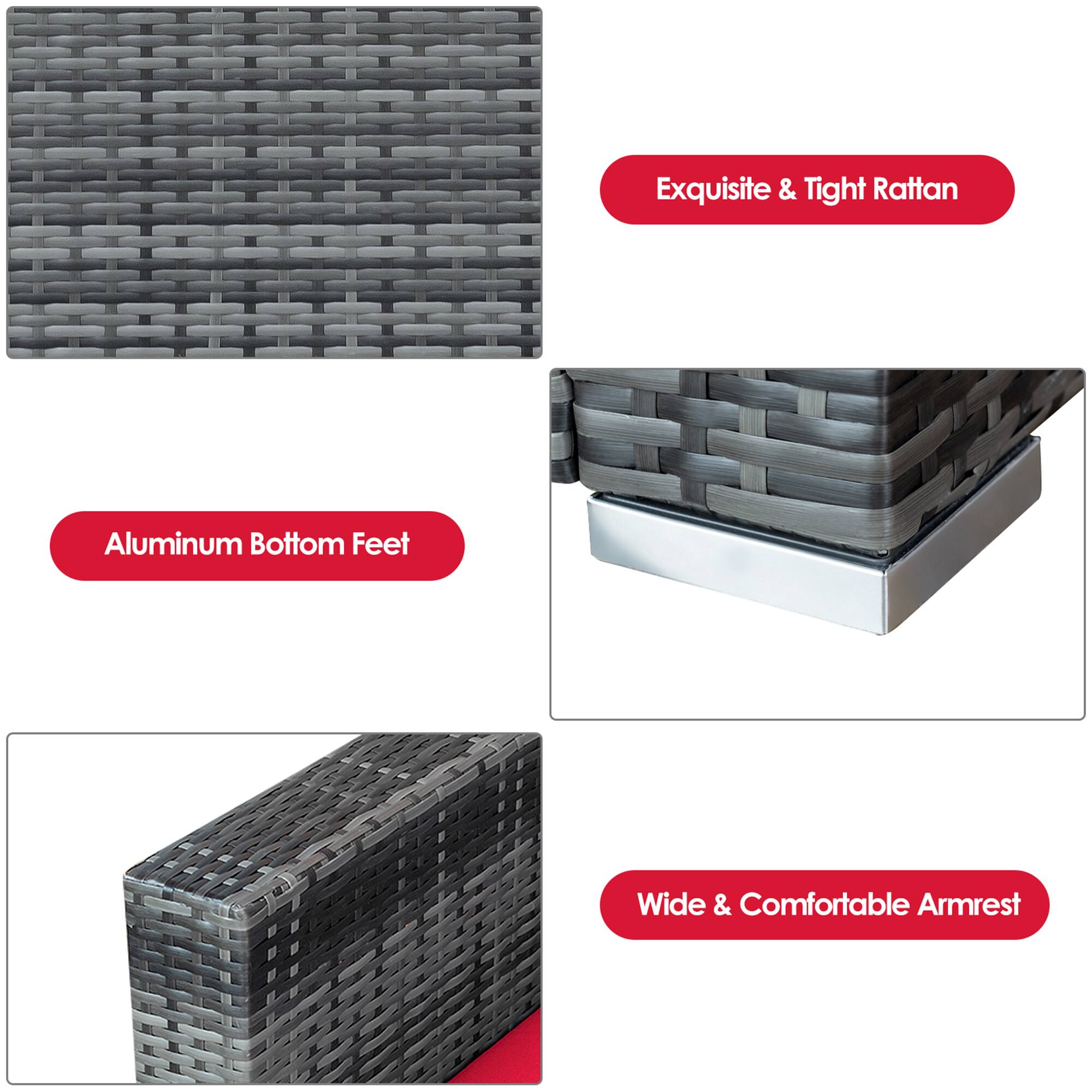 Exquisite & Tight Rattan, Aluminum Bottom Feet, Wide & Comfortable Armrest