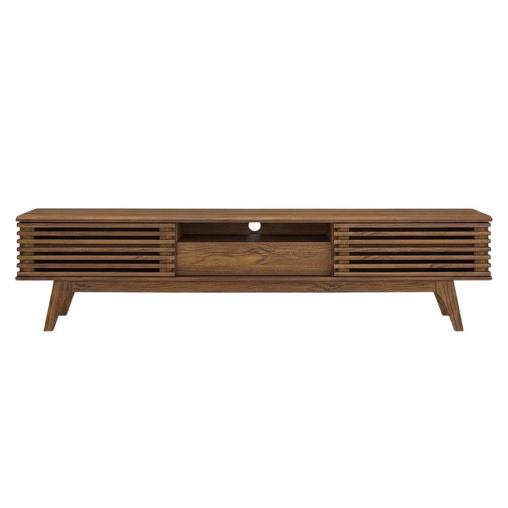 Back. FurniFact - Brown wood TV stand with sleek design and ample storage space - Brown.
