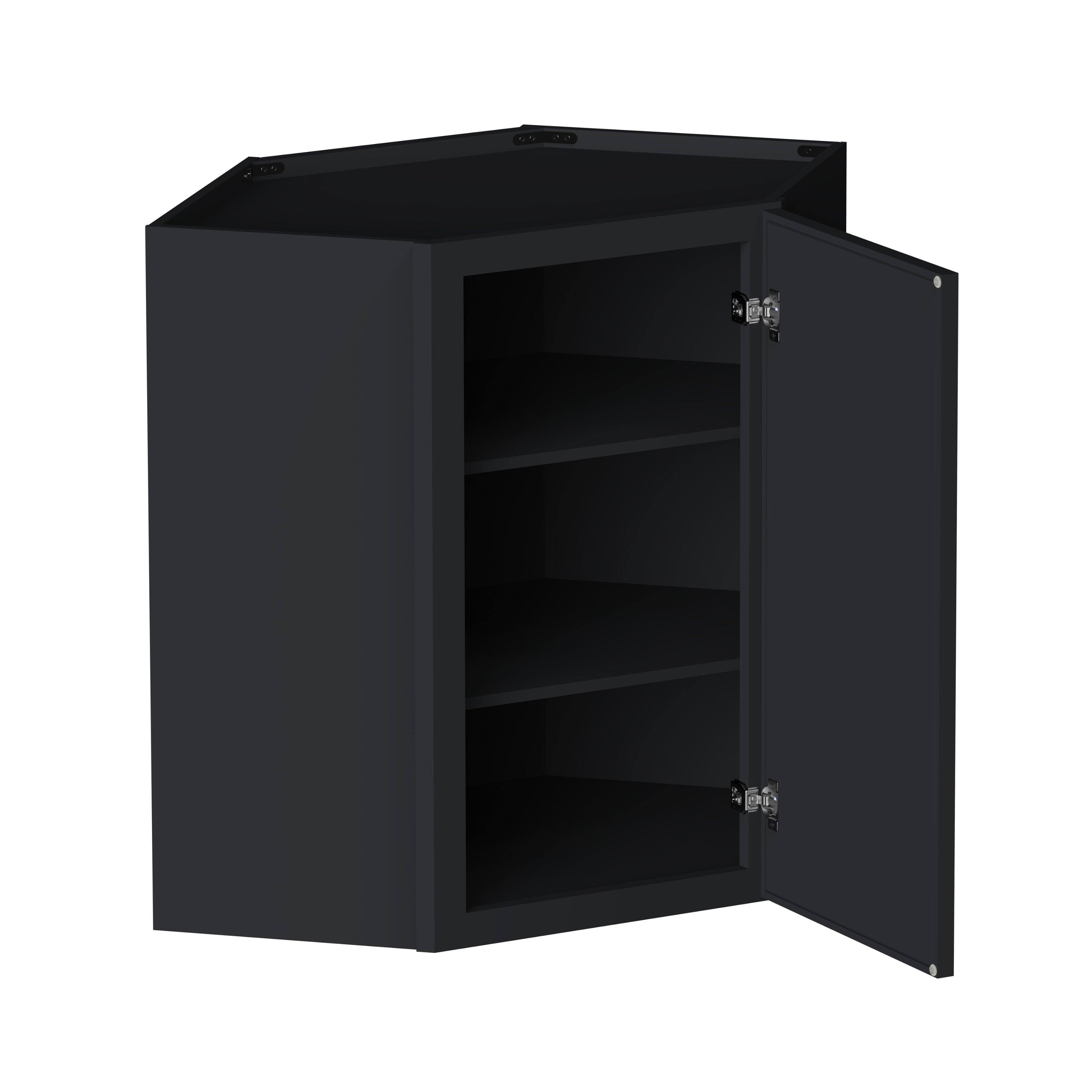 Angle. Boyel Living - 24-in W x 30-in H x 12-in D Shaker RTA Kitchen Diagonal Corner Wall Cabinet with Soft-Close - Black.
