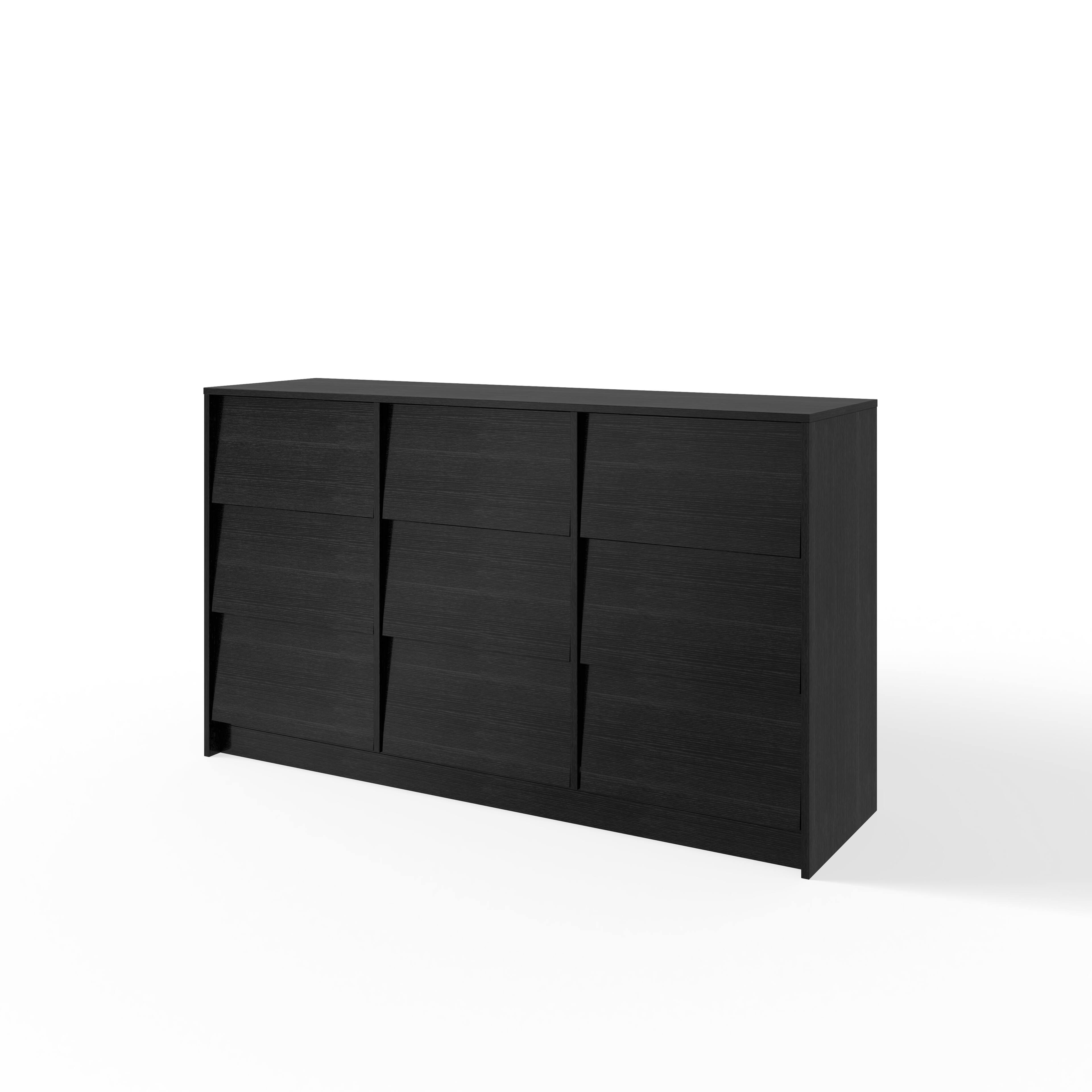 Angle. Famapy - Modern 9-Drawer Dresser for Bedroom, Wide Chest of Drawers with Textured Fronts & Metal Glides - Black.