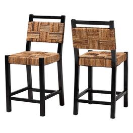 bali & pari - Raniya Seagrass Counter Stool Set of 2 - Solid Mango Wood Frame with Woven Seat and Backrest, Rustic Boho Style - Natural Brown/Black