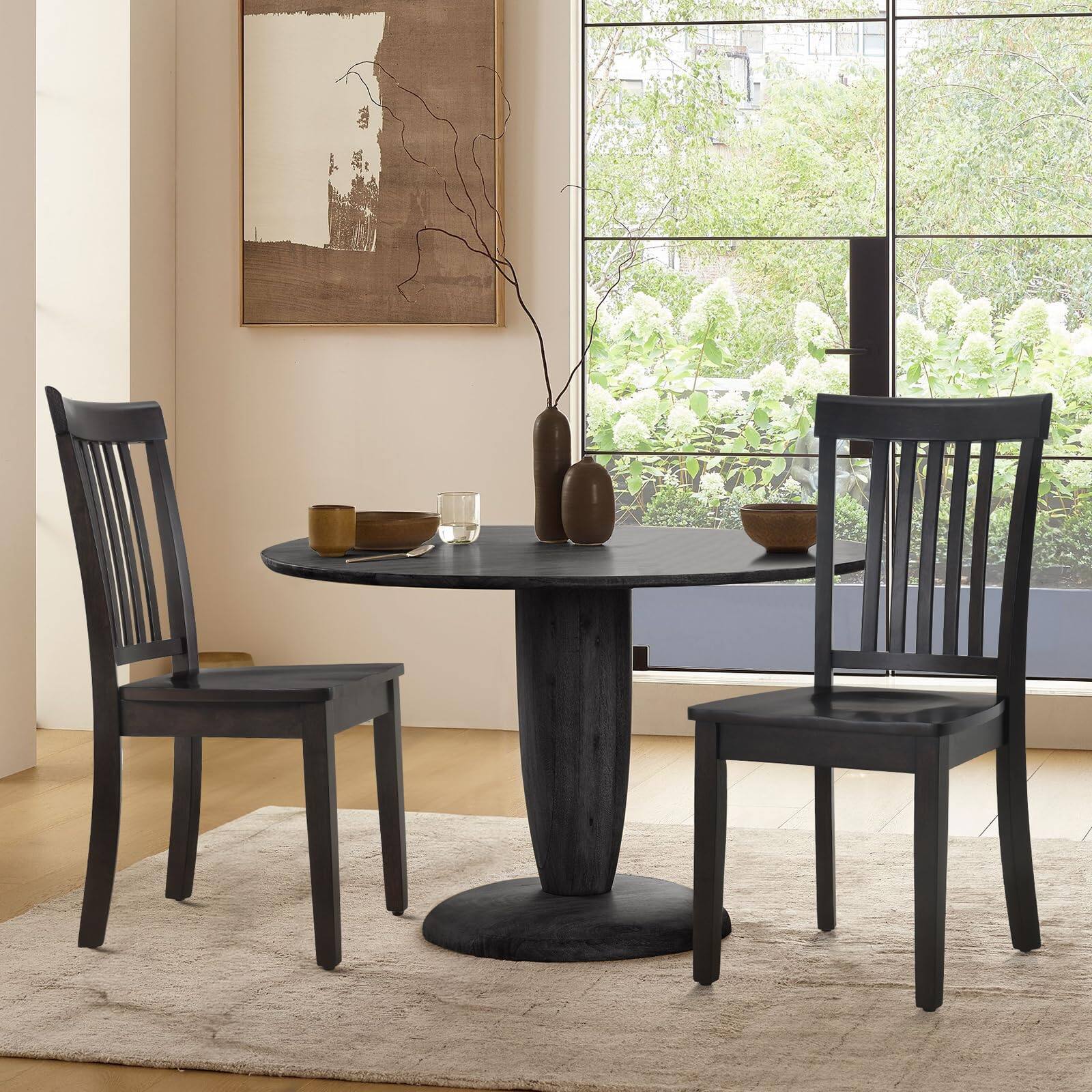 Dark Brown Set of 2 Wooden Seat