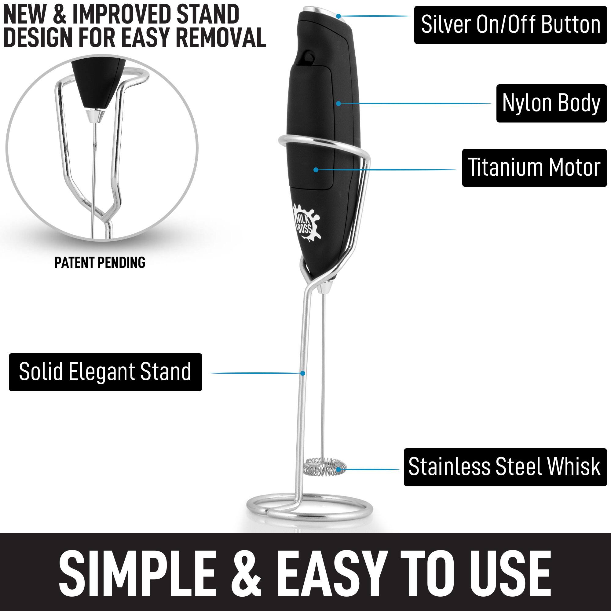 NEW & IMPROVED STAND DESIGN FOR EASY REMOVAL

- Silver On/Off Button
- Nylon Body
- Titanium Motor
- Solid Elegant Stand
- Stainless Steel Whisk

PATENT PENDING

SIMPLE & EASY TO USE