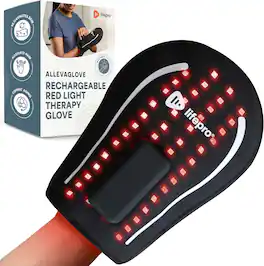 LifePro - AllevaGlove Red Light Therapy Hand Wrap - Cordless 660nm & 850nm Infrared Glove for Joint Support - Black