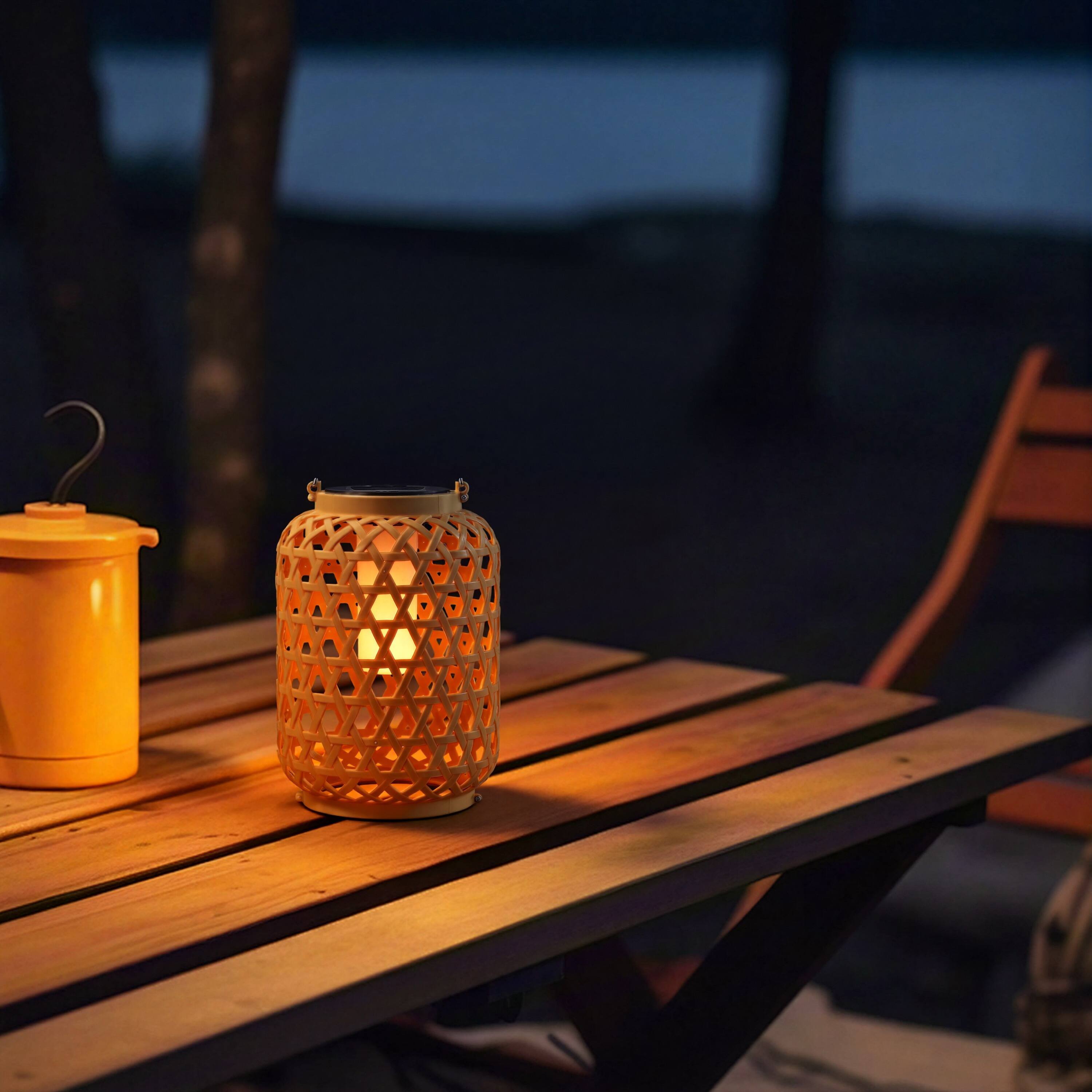 Angle. Techko - Outdoor Solar Rattan-Style LED Lantern with Handle.