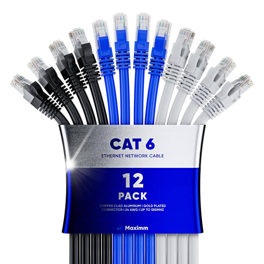 Maximm Cat 6 Ethernet Cable 10 ft (12 Pack) UTP, 10Gbps, 550MHz ...