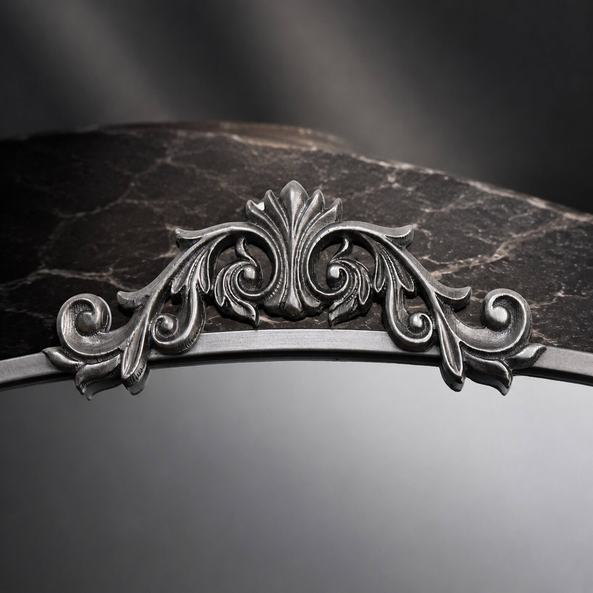 Alt View 5. RYHNUYNE - 36x66 Inch Ornate Arched Full Length Floor Mirror, Metal Frame, Antique Silver, Wall Mounted or Leaning - Antique Silver.
