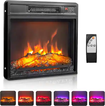 Front. Winado - 18" Electric Fireplace Insert, 1400W Wall Recessed Fireplace Heater with 6 Flame Settings, Remote Control, Thermostat - Black.