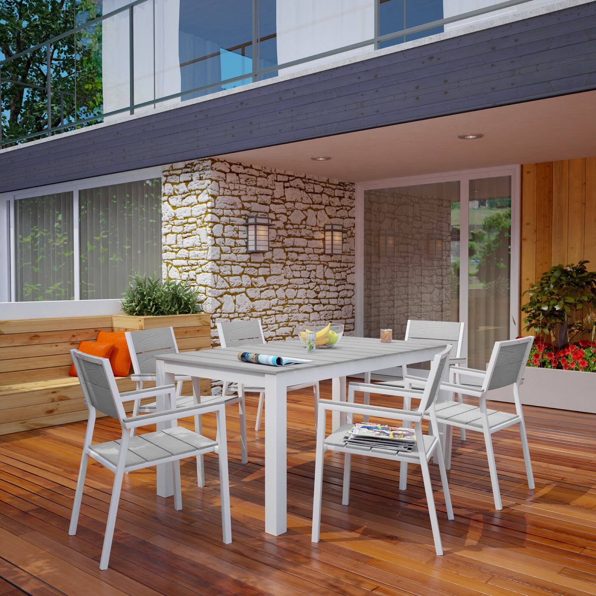 Alt View 3. Modway - Maine 7-Piece Outdoor Patio Dining Set - White Light Gray.