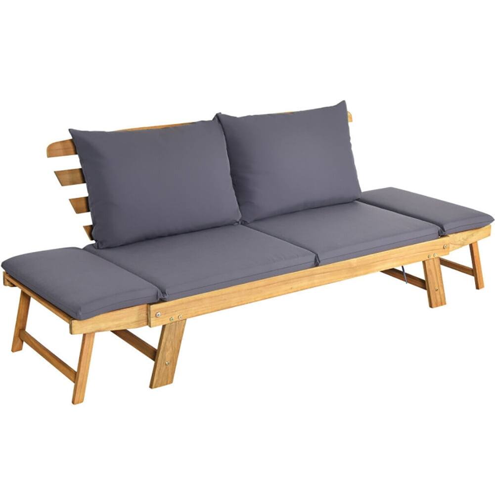 Angle. Kadyn - Patio Convertible Solid Wood Sofa with Cushion, Sectional Sofa Set with Ottoman, Wood Couch - Gray.