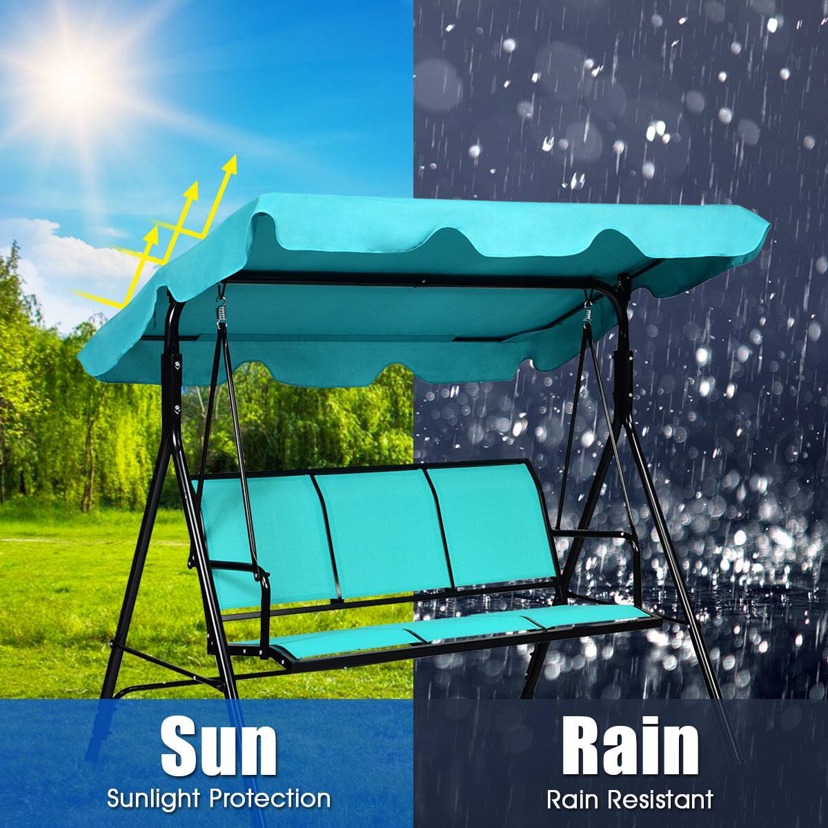 Alt View 7. Gymax - Gymax Outdoor Swing Canopy Patio Swing Chair 3 Person Canopy Hammock Blue - Blue.
