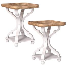 COZAYH - Square Rustic Wooden Accent Tray Top Nightstand Side Table, Set of 2 - Wood, White