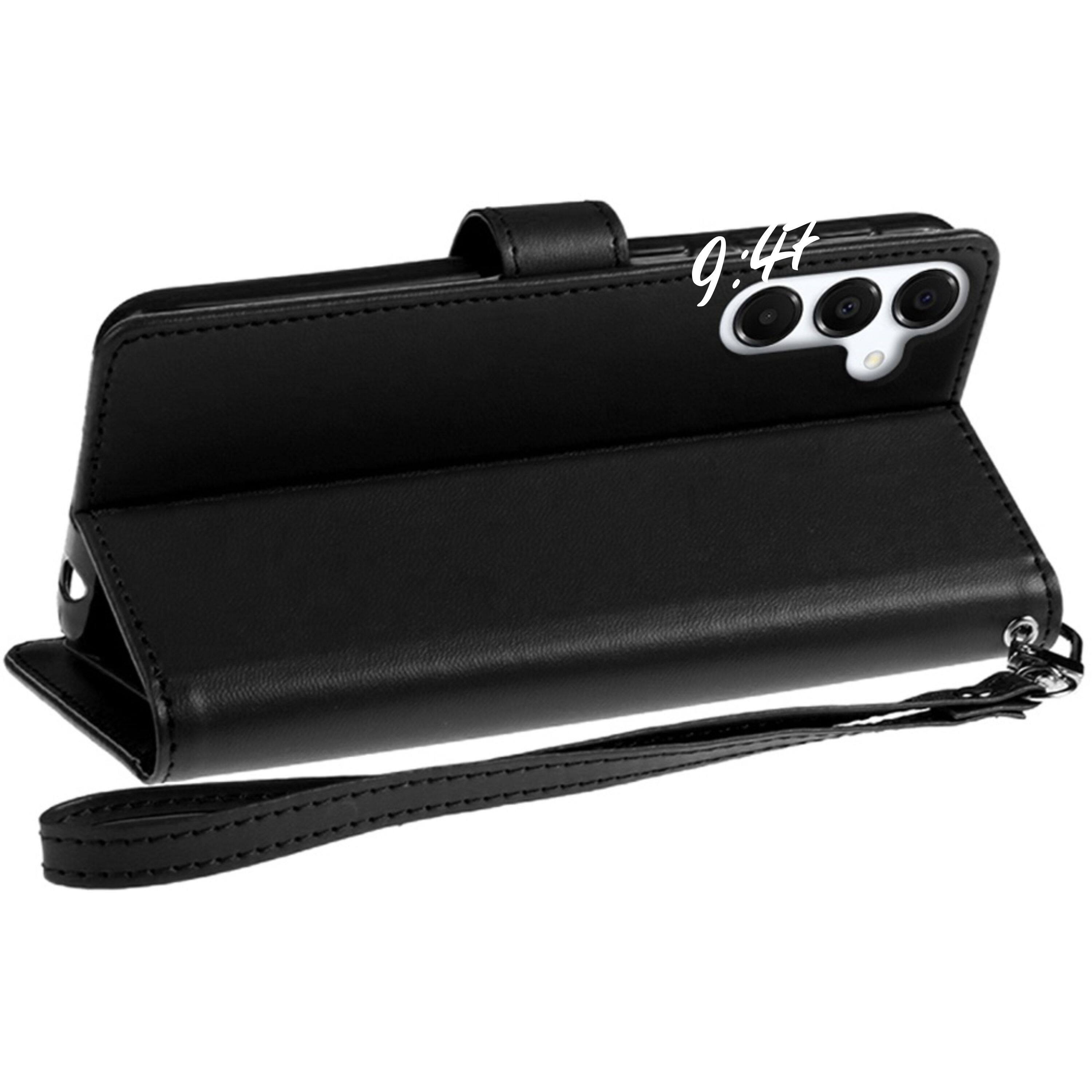 Left. Kitcheniva - Premium Wallet ID Card Holder Case With Tempered Glass For Samsung S25 Plus/S24 Plus Black - Black.