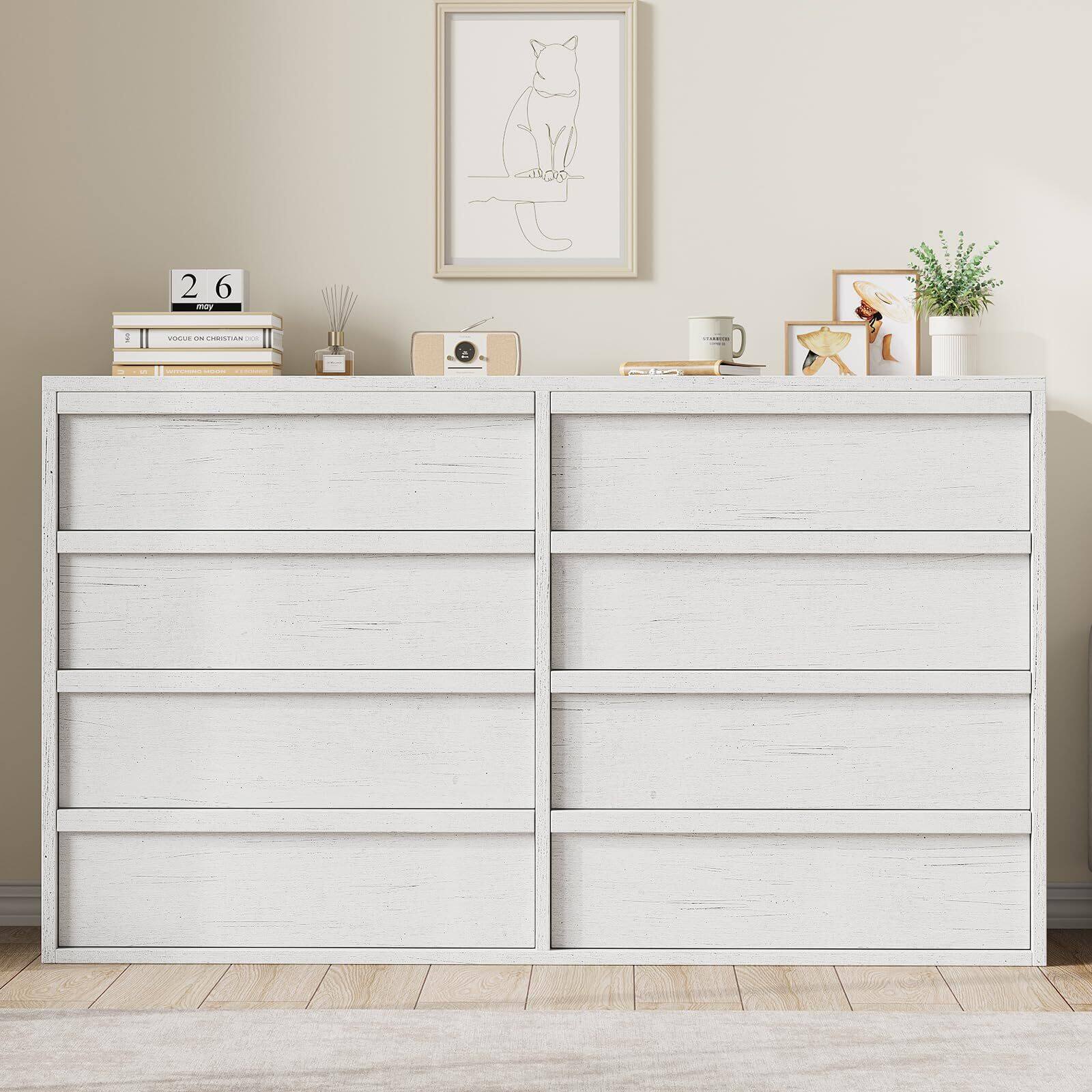 Alt View 6. Acekool - 8 Drawer Dresser for Bedroom,  Double Chest of Drawers with Large Storage, Modern Dresser Organizer Closet - White.