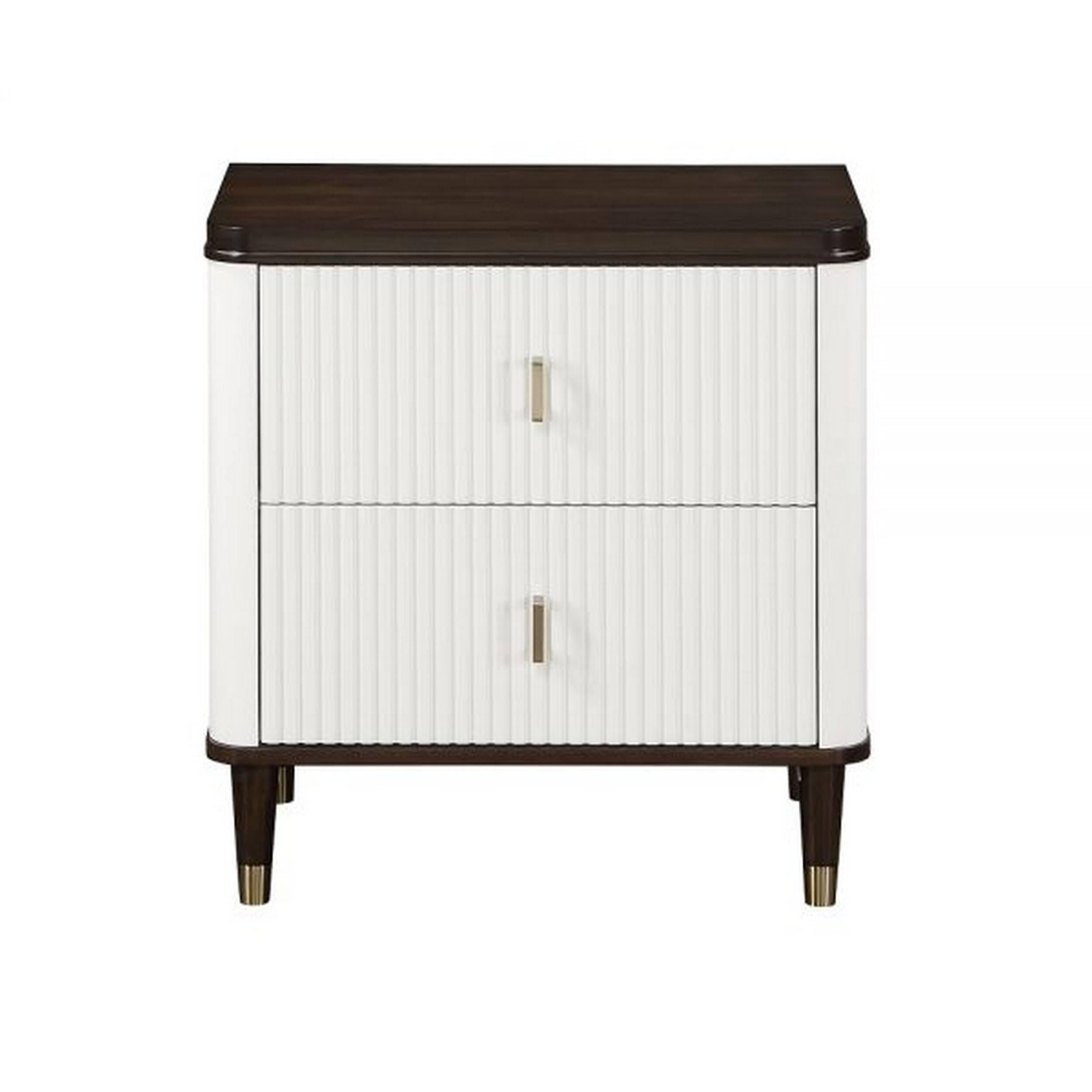 Alt View 1. Manhattan Lane - Aren 27 Inch Nightstand, 2 Drawers, USB Charger - White, Brown.