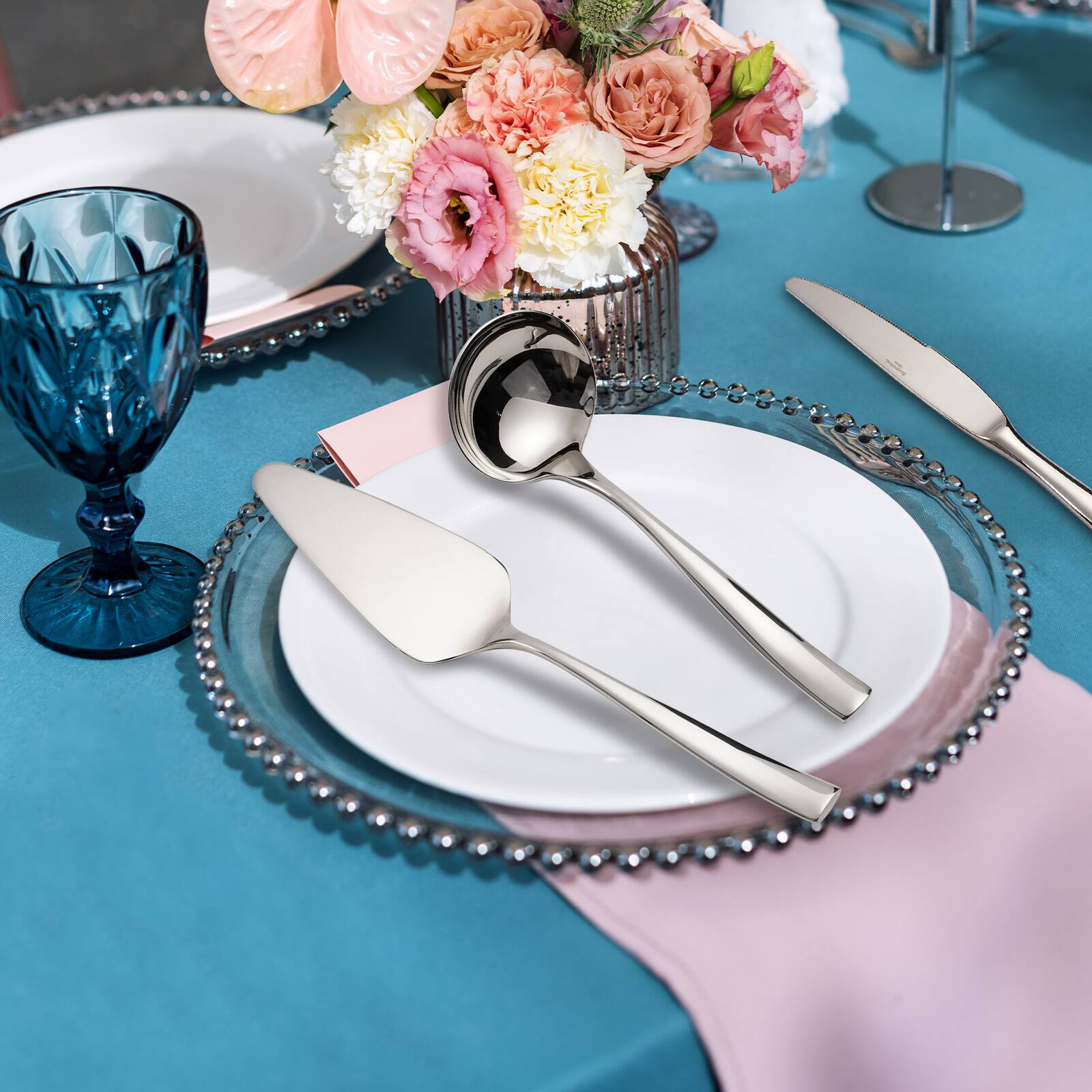 Angle. Hansmart - BARENTHAL 2Pcs Stainless Steel Gravy ladle and Pastry ServerCake Spatula Pizza Cheese Server Cake Dividing Knife - Silver.