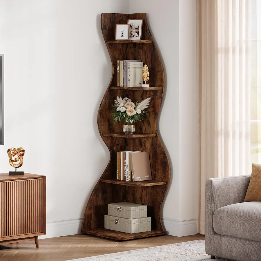 Tribesigns Corner Bookshelf with Storage Shelves and Book and Decor ...