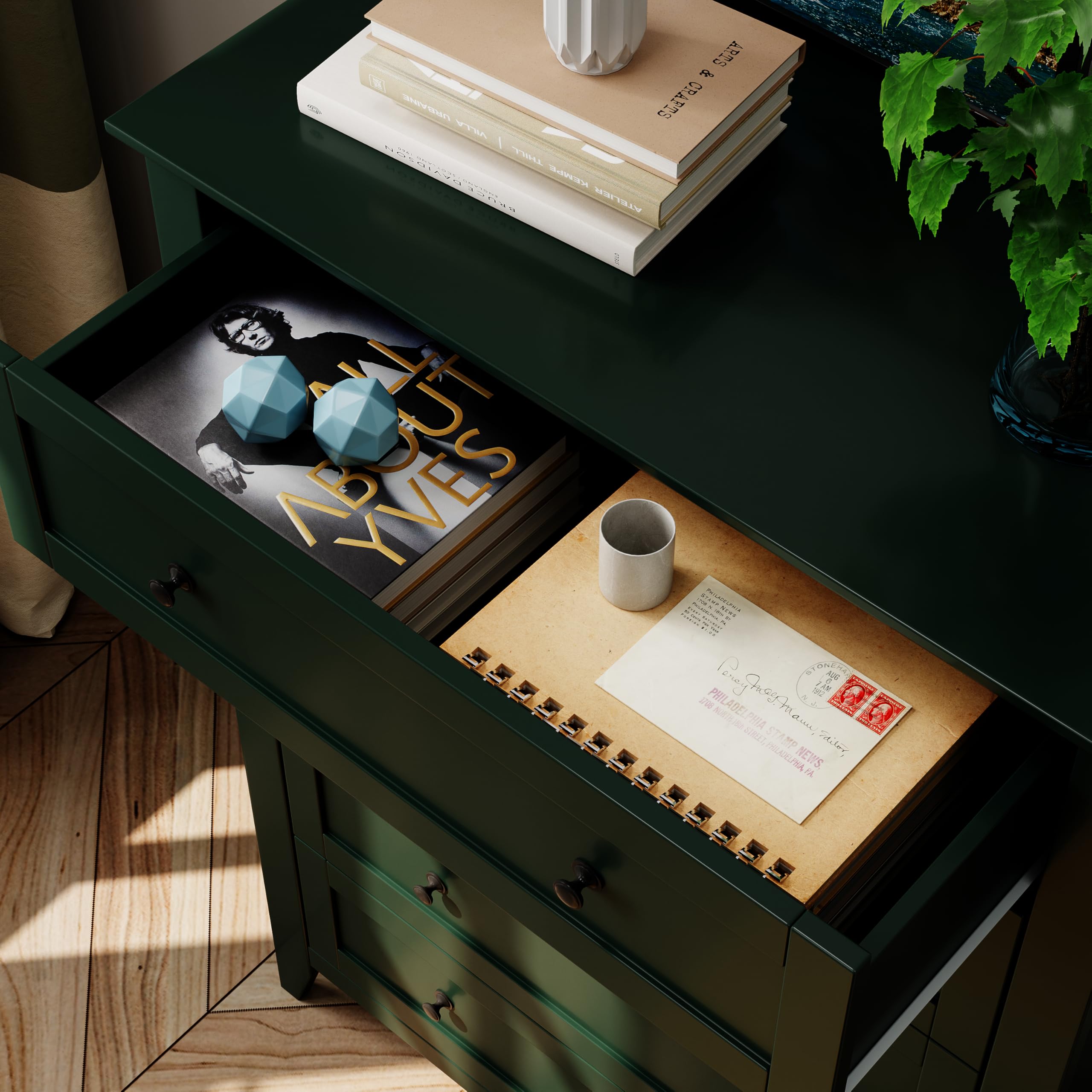 Sure, here is the corrected and grouped text from the image:

**Top Shelf:**
- "GREAT GUY"

**Middle Shelf:**
- "ABOVE AVE"

**Bottom Shelf:**
- "PULL HERE TO OPEN"
- "PLEASE RETURN TO: [Address]"
- "POSTAGE PAID"

**Envelope:**
- "POSTAGE PAID"
- "PLEASE RETURN TO: [Address]"

**Books:**
- "THE NEW PSYCHOLOGY OF SELF-ESTEEM"
- "THE NEW PSYCHOLOGY OF SELF-ESTEEM"

**Other Text:**
- "STAMP"